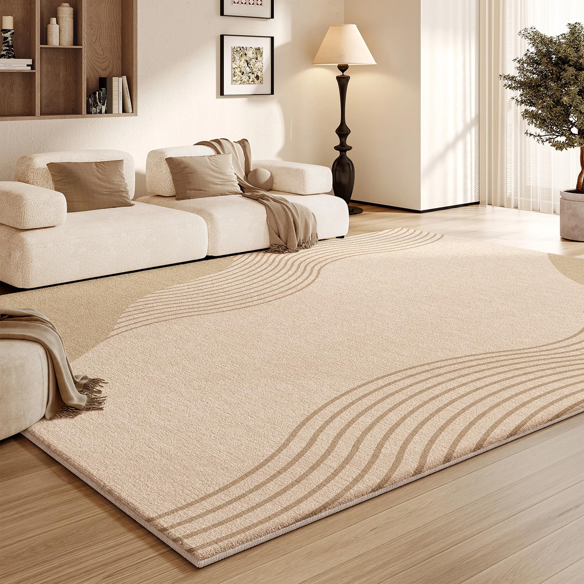 Tapis de chambre style crème doux et épais pour créer un coin dressing accueillant et cosy