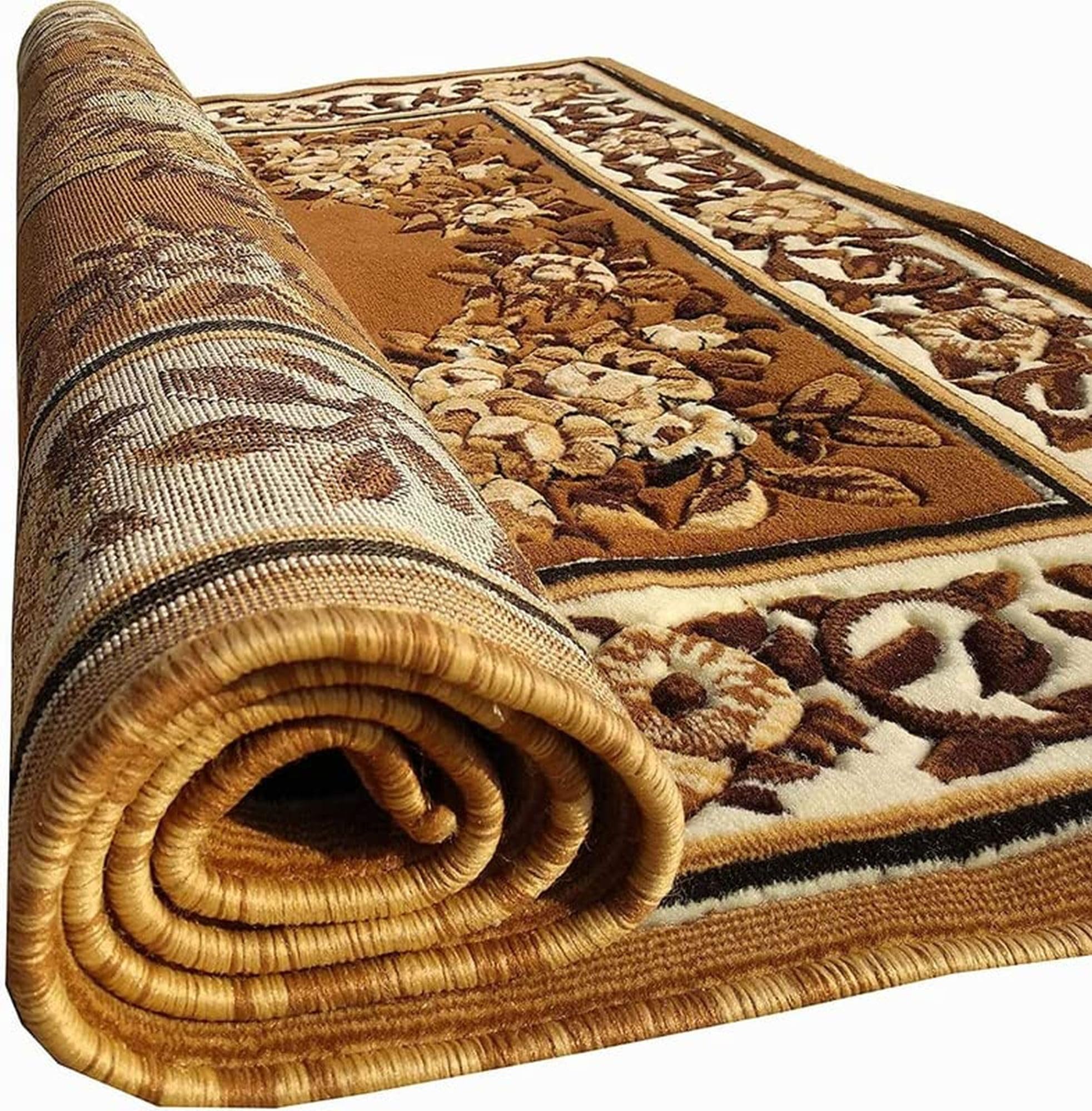 Soft Premium Traditional Anti-Skid Area Rug – Acrylic Wool Carpet for Living Room, Bedroom – Machine Made – 10 mm Thick – Elegant Design 5x7 Feet (150 x 200 Cm) Gold-image-15