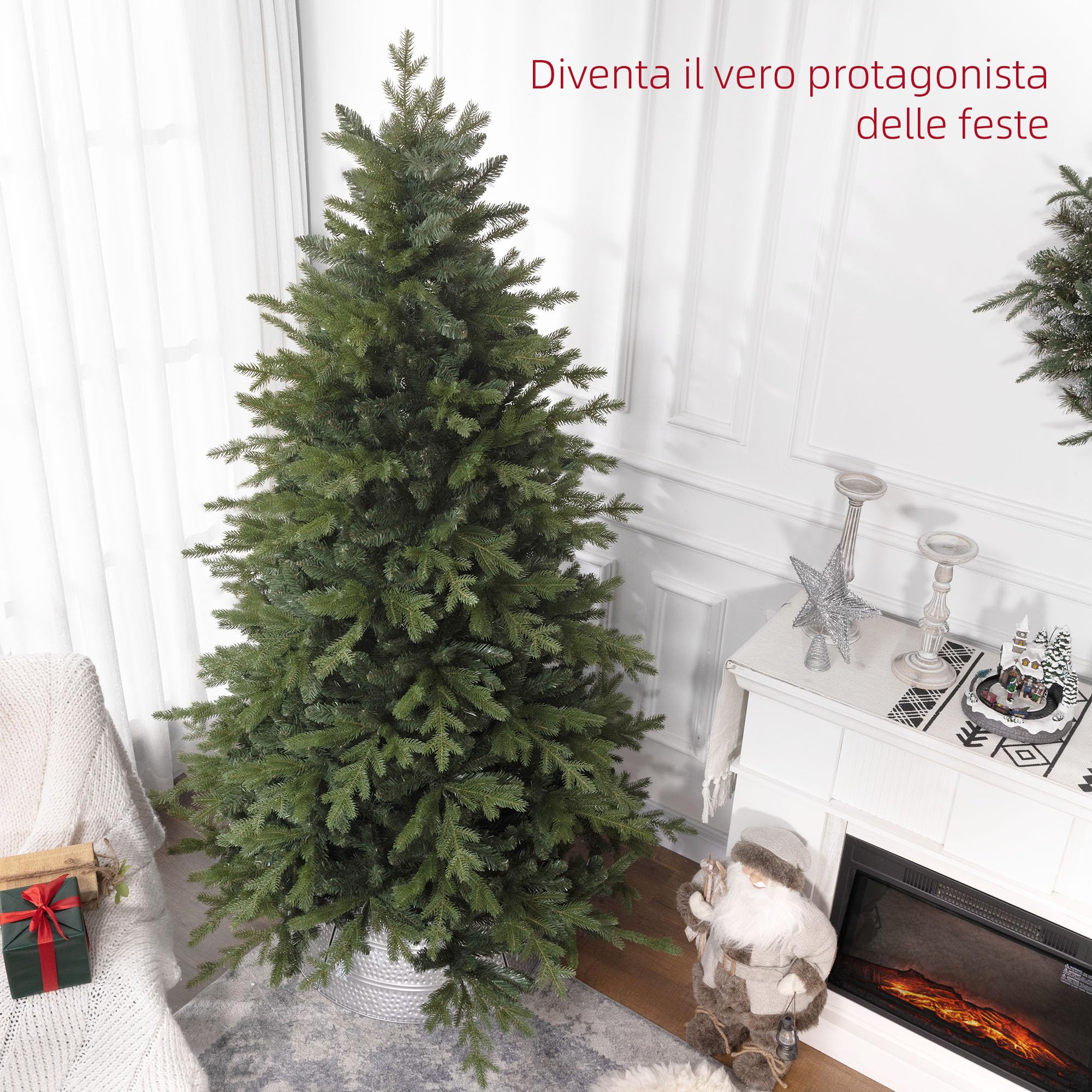 HOMCOM Albero di Natale 210 cm Artificiale in Plastica Ø135x210 cm Verde