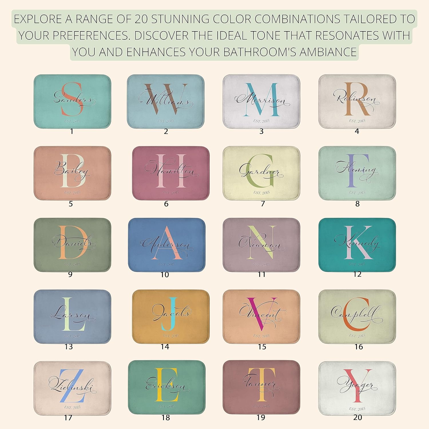 Custom Monogrammed Bath Mat, Personalized Fast Drying Memory Foam Bath Mat with Your Monogram Letter & Family Name, Aesthetic Non-Slip Bathroom Shower Floor Rug, Housewarming Décor Gift Idea