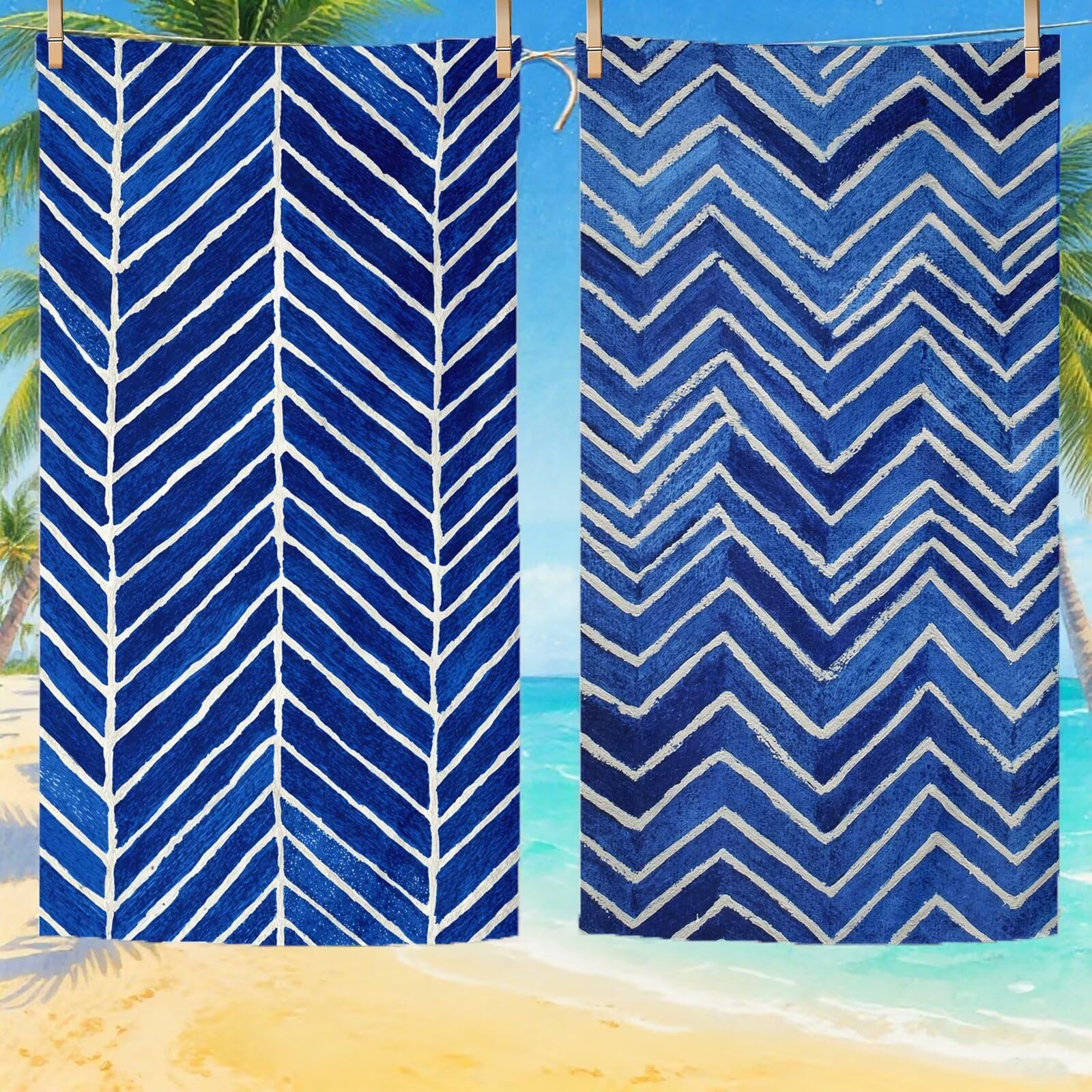 Serviette Plage Bande Motif, Serviette de Plage XXL 100x180 avec Sac, Serviettes de Bain Microfibre Séchage Rapide Anti-Sable Absorbante Fonction pour Bain, Sport, Voyages, Sauna, Piscine Q-938