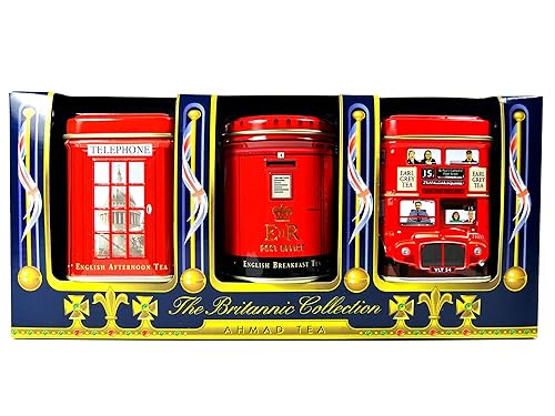 Ahmad Tea Britannia Collection, té suelto, tres sabores variados, 0.88 onzas  3 unidades (paquete de 1) lata