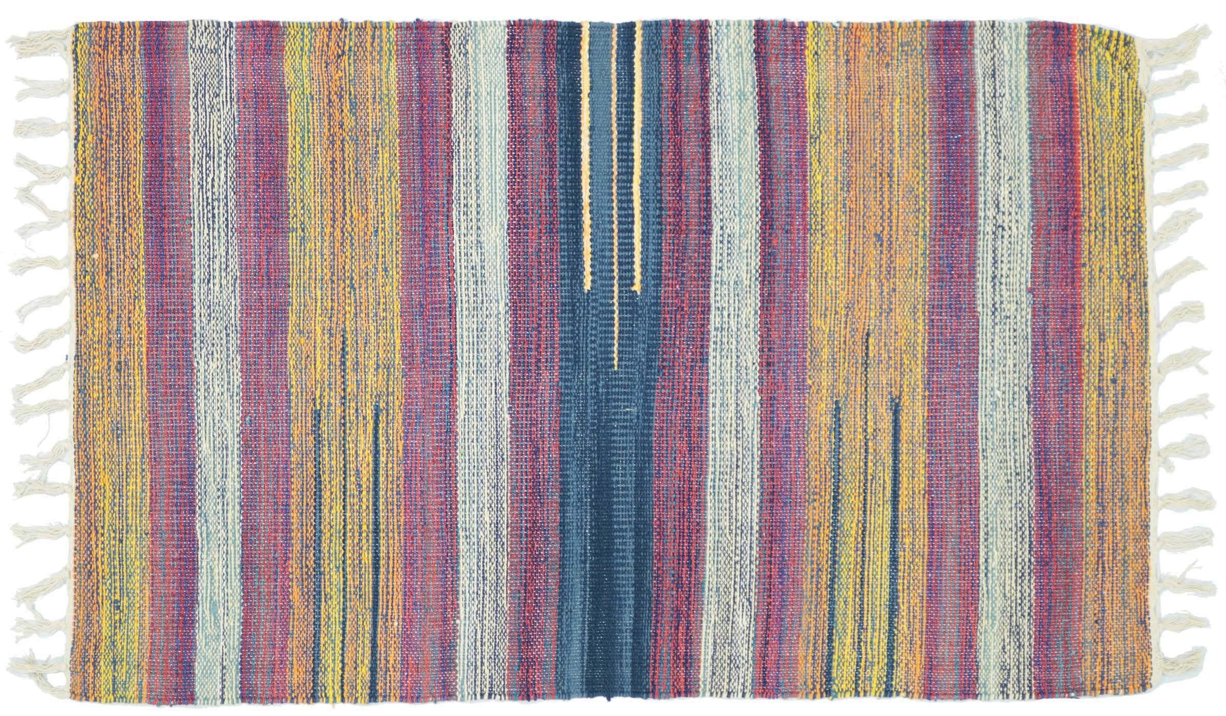 Tapis Kelim multicolore 60 x 90 cm tissé à la main à rayures