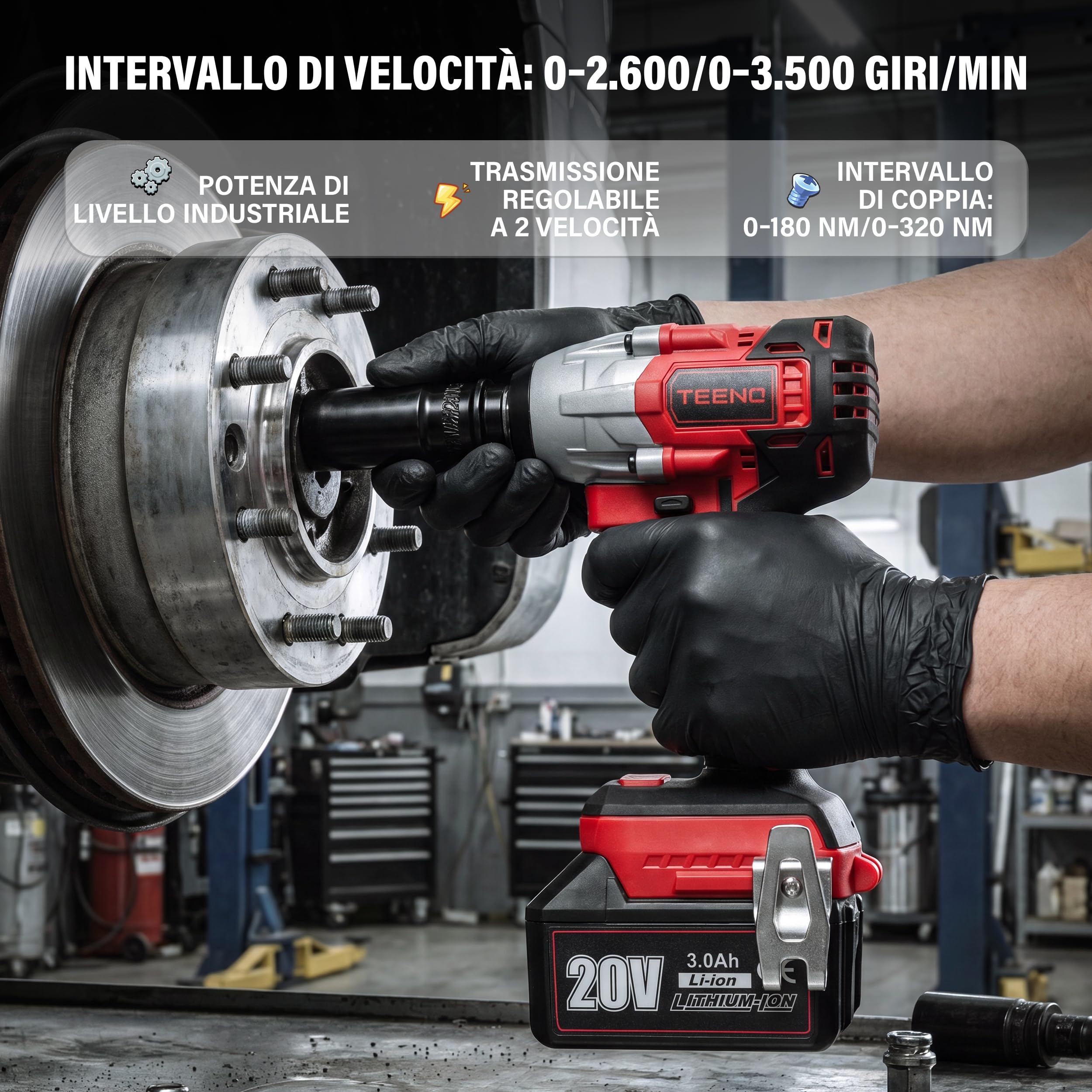 TEENO Kit 3 in 1: Trapano, Chiave a impulsi, Smerigliatrice Angolare | Dotato motore brushless, due batterie 3Ah, fanale LED e velocità variabile, perfetto per taglio, foratura e fissaggio