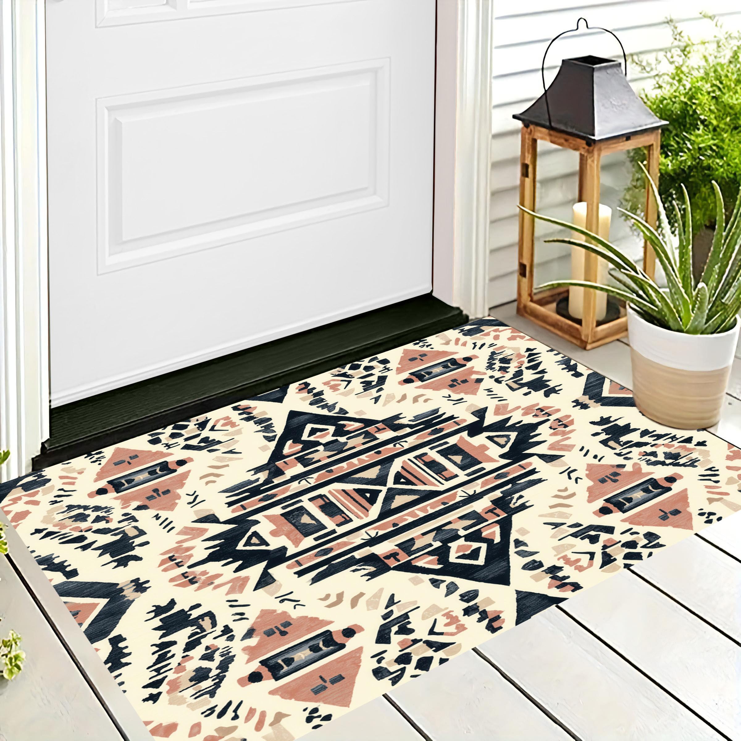 Paillasson interieur pour entrees chics tapis beige geometrique 45x75 cm