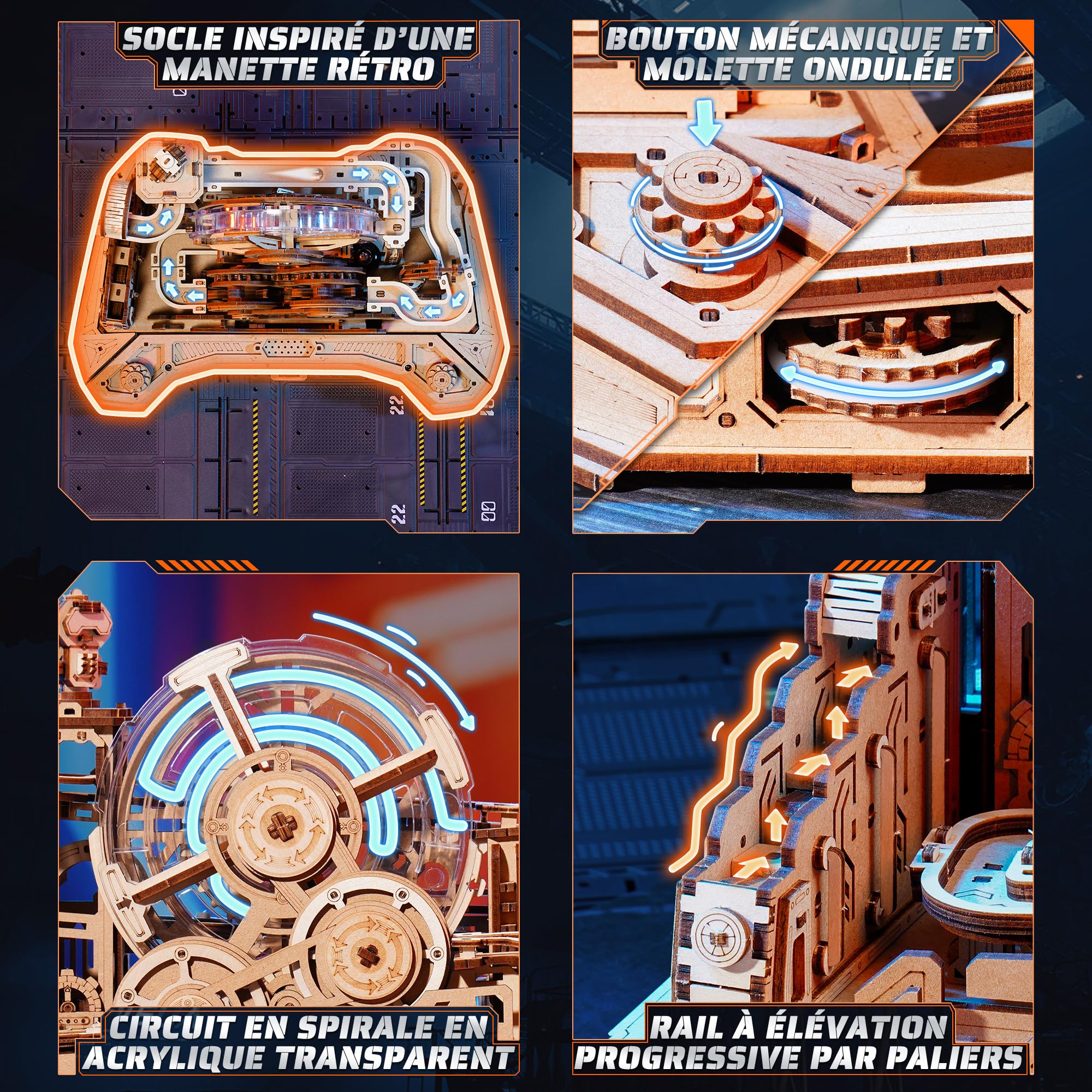 ROBOTIME Puzzle 3D en Bois Gear Ball Challenge – Kit Labyrinthe Mécanique 653 pièces, STEM Adultes Ados, Design Manette de Jeu EGC01
