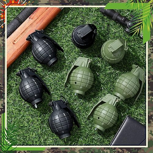 Miniatura 5 de Sratte 8 granadas de mano de plástico con efectos de sonido realistas y luz intermitente, granadas de juguete, granadas falsas, juguetes militares