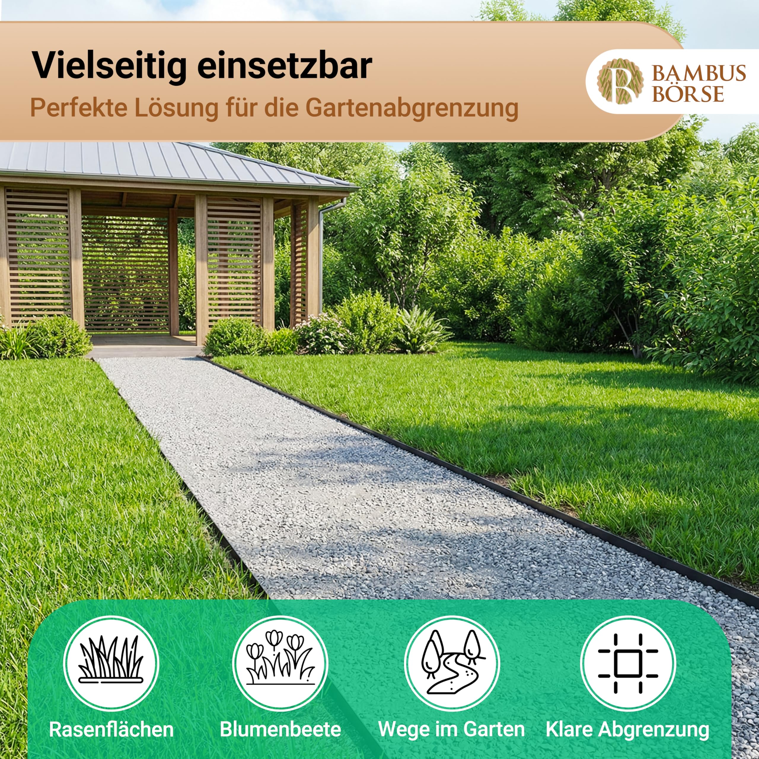 Rasenkante - Beetabgrenzung 15 cm hoch, 25 m lang aus HDPE Kunststoff - Flexible Beeteinfassung & Rasenbegrenzung wetterfest, UV-beständig, langlebig, einfache Montage - Beetkante Rolle