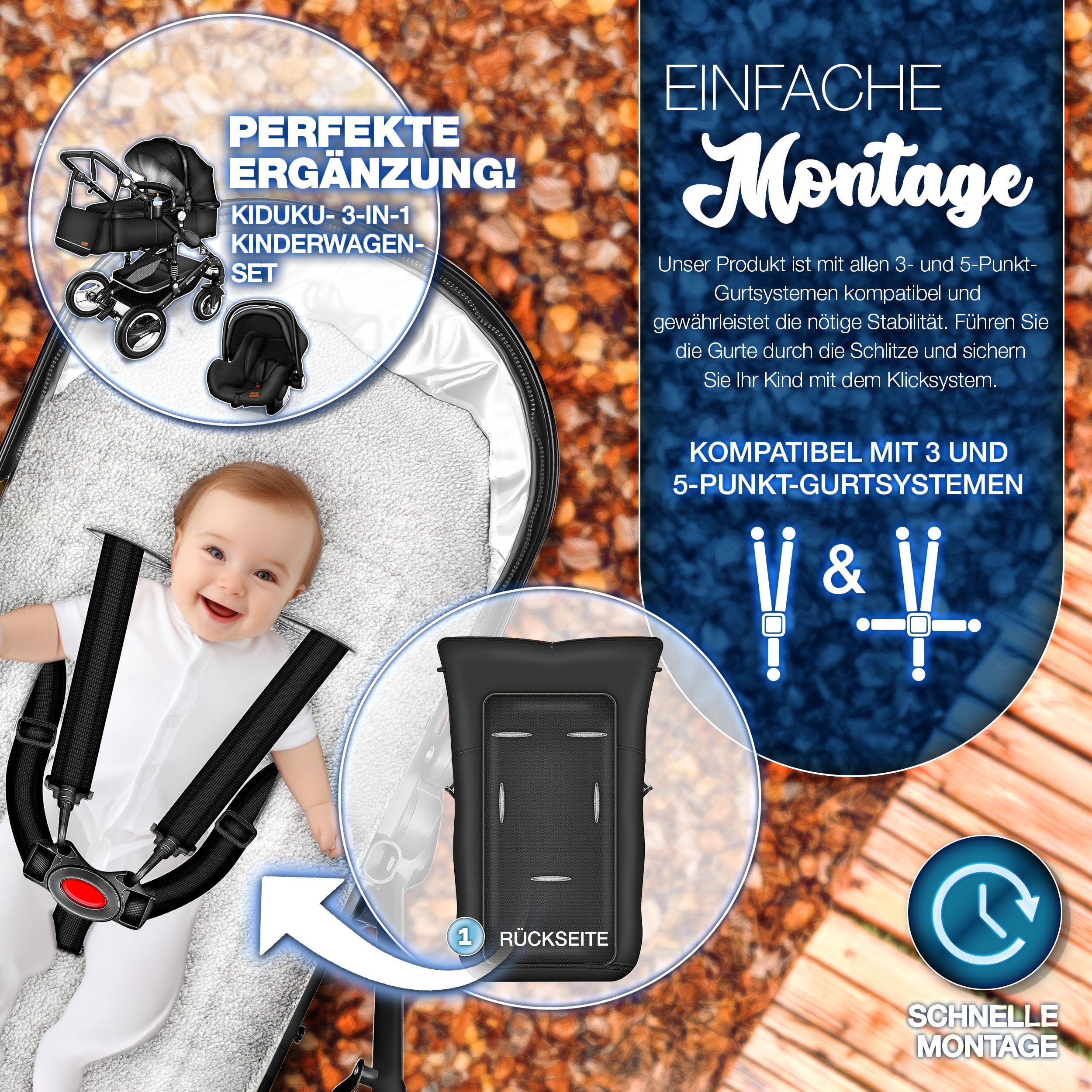KIDUKU Winterfußsack für Kinderwagen Buggy - Babyfußsack waschbar | Fußsack Babyschale mit Reißverschluss & Tasche