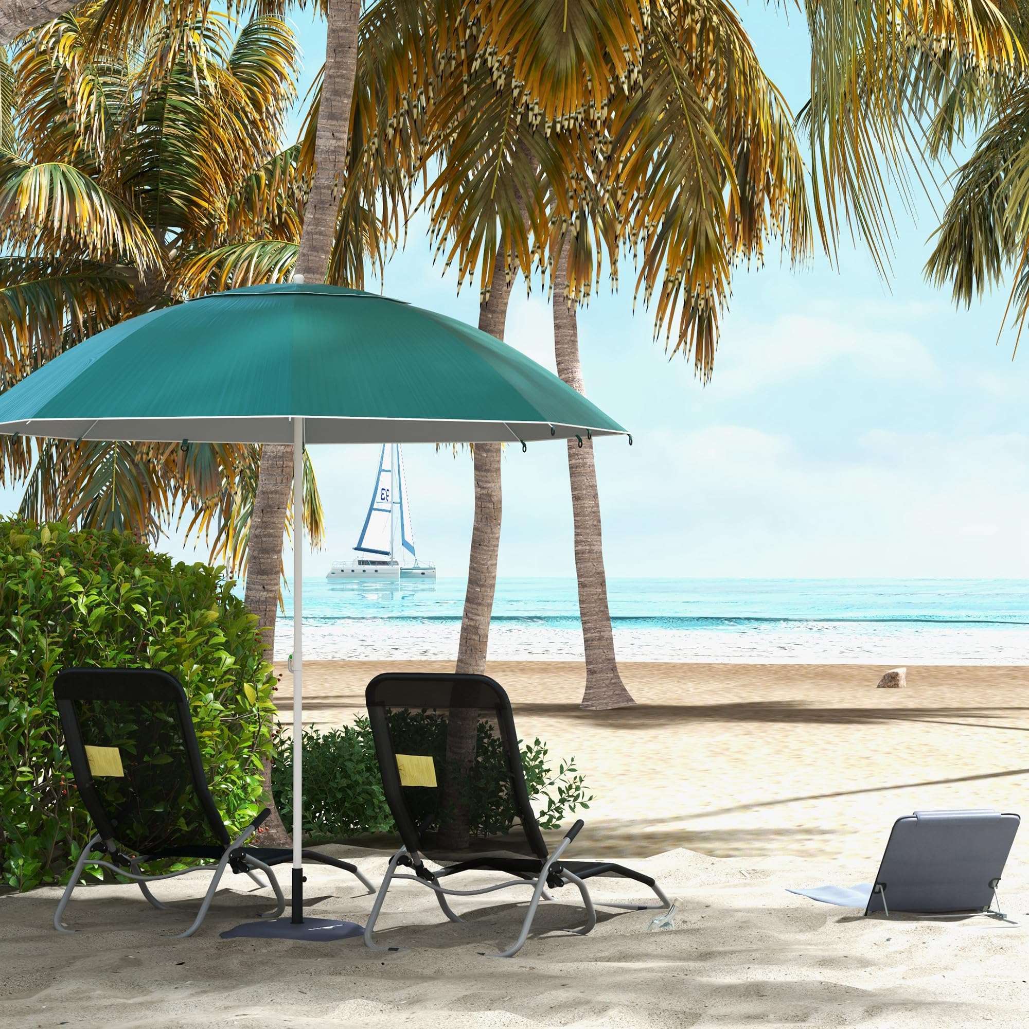 Outsunny Parasol de Plage Parasol abri Solaire Contemporain Protection UPF 50+ Sac Transport fourni Vert foncé