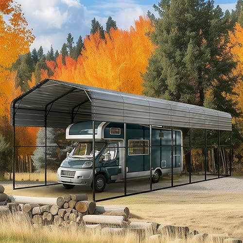 MFSTUDIO RV Carport 14x35 ft, Outdoor Heavy Duty Carports, Height 13 ft for Large RVs Metal Shed Canopy Shelters Garage Shelter Shade Car Ports with Galvanized Roof for 2 Cars, Truck and Boats ﻿