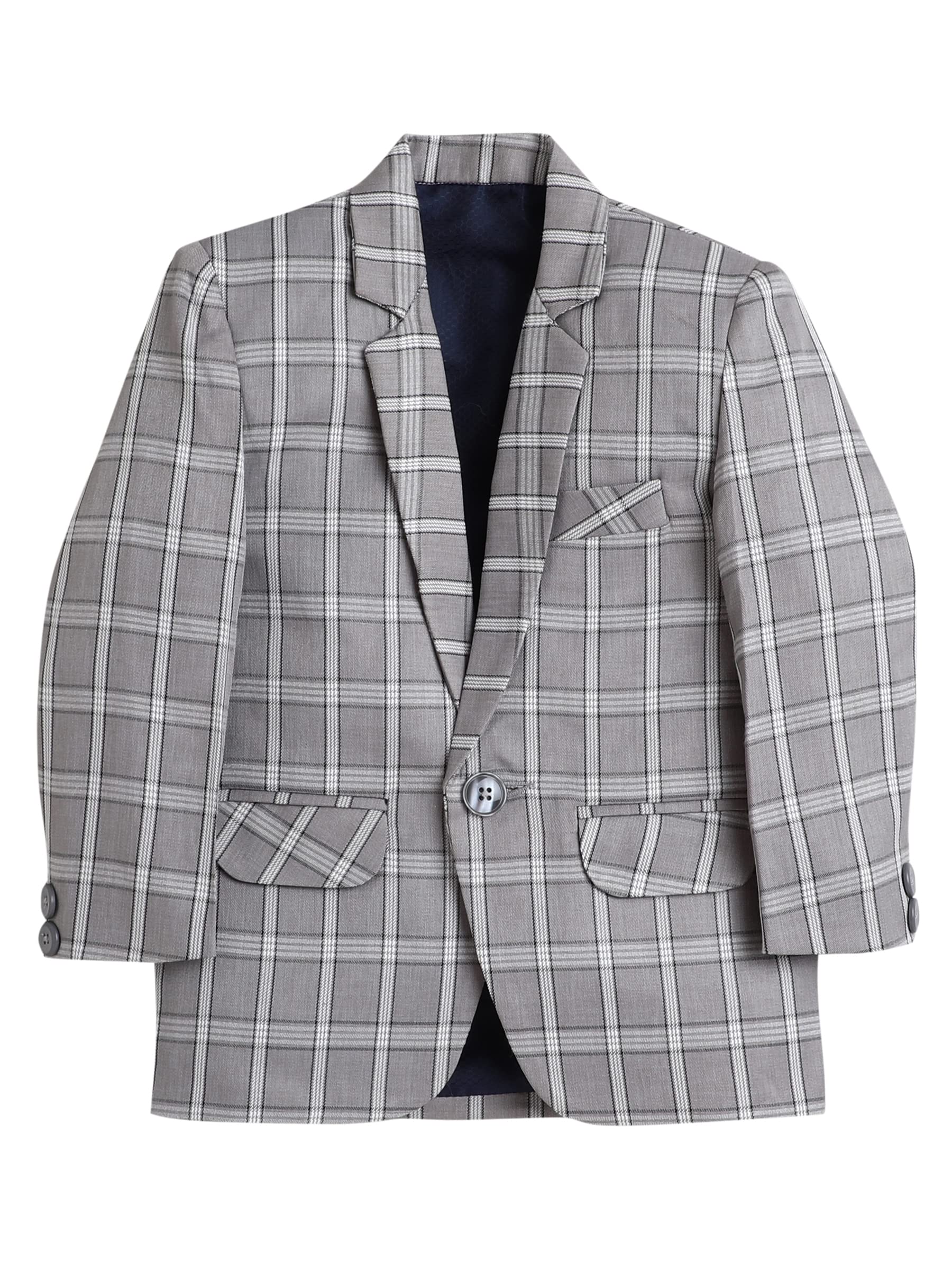 Jeetethnics Boys Grey Checked Coat Suit Set with Waistcoat Shirt and Trousers (9097H)
