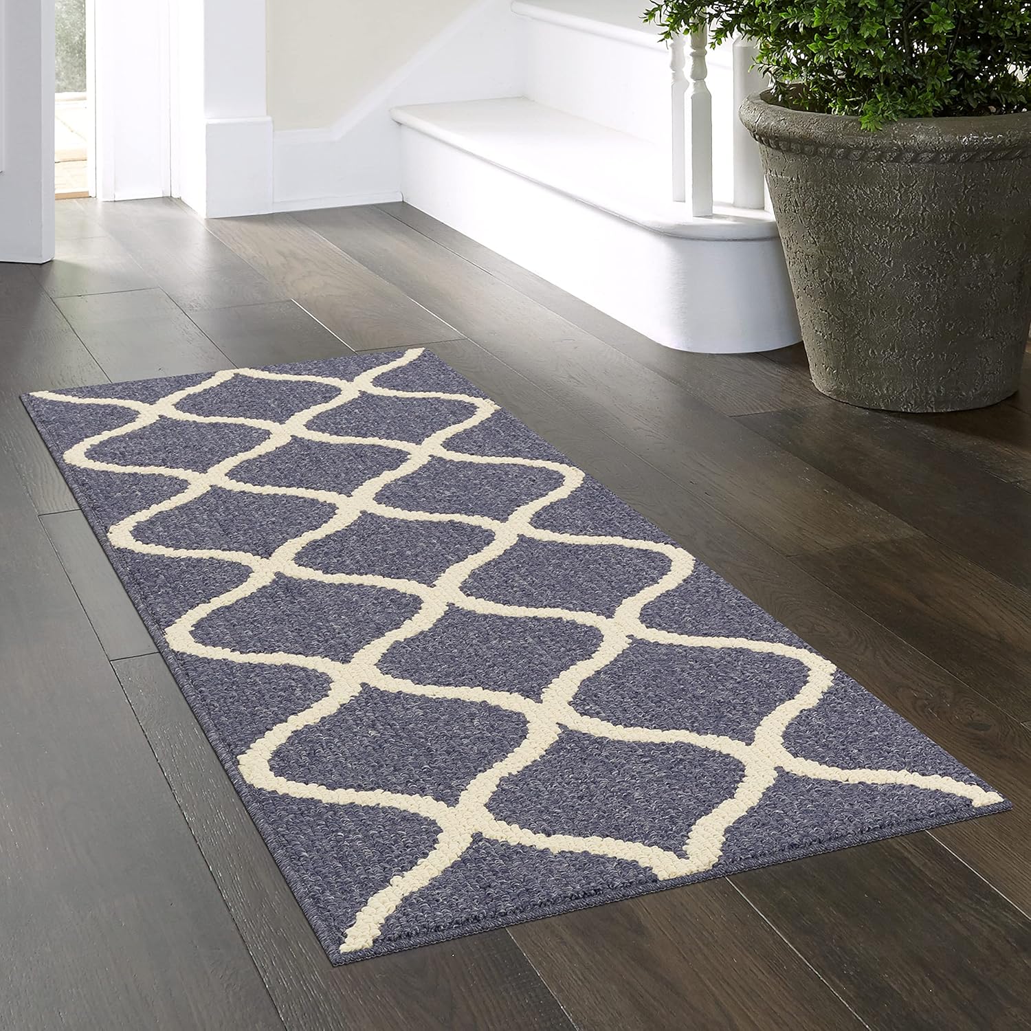 Maples Rugs Rebecca Contemporary Runner Rug Non Slip Hallway Entry Carpet [Made in USA], 1'9" x 5', Indigo Blue