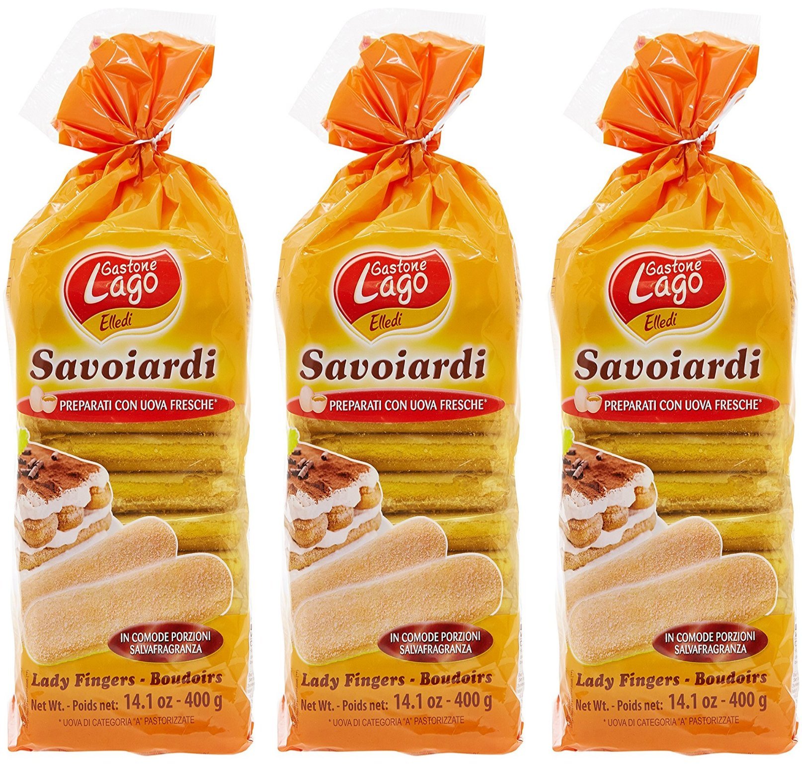 Gastone Lago: " Savoiardi" Ladyfingers (in British English Sponge Fingers) 14.10 Ounce (400gr) Packages (Pack of 3) [ Italian Import ]