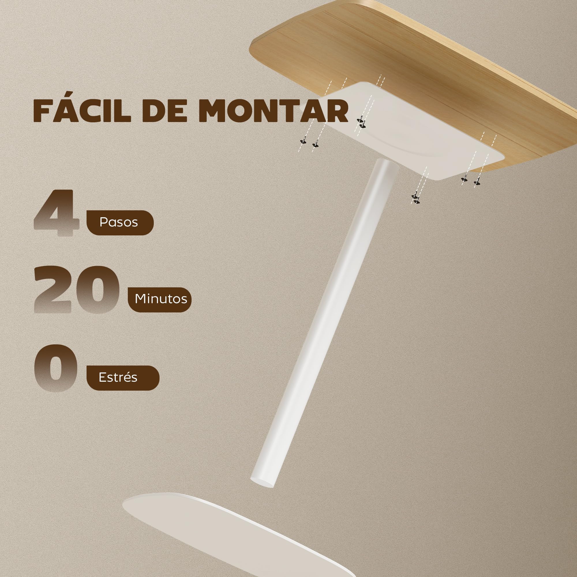 HOMCOM Mesa de Comedor Pequeña para 2 60x60x75cm Madera Natural y Blanco | Mesa de Cocina Cuadrada para 2 Personas, Base Cuadrada de Acero, para Espacios Pequeños, Salón