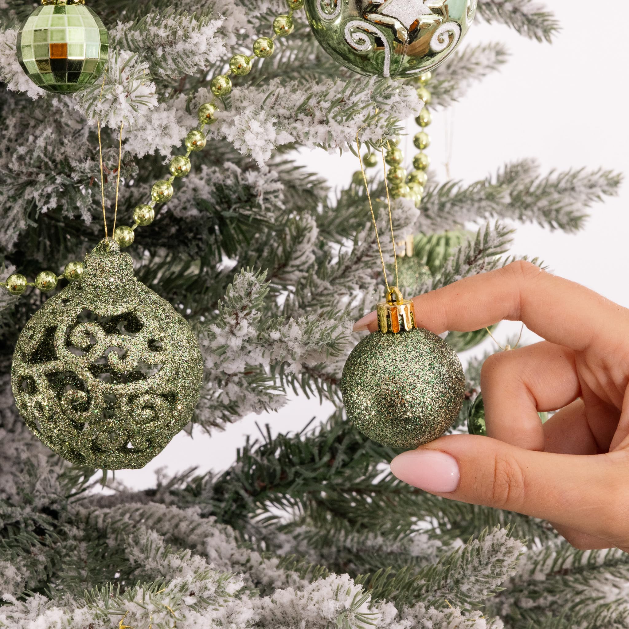 Lot de 100 décorations pour sapin de Noël - Boules, étoile et guirlande de perles - Paillettes, mates et métalliques