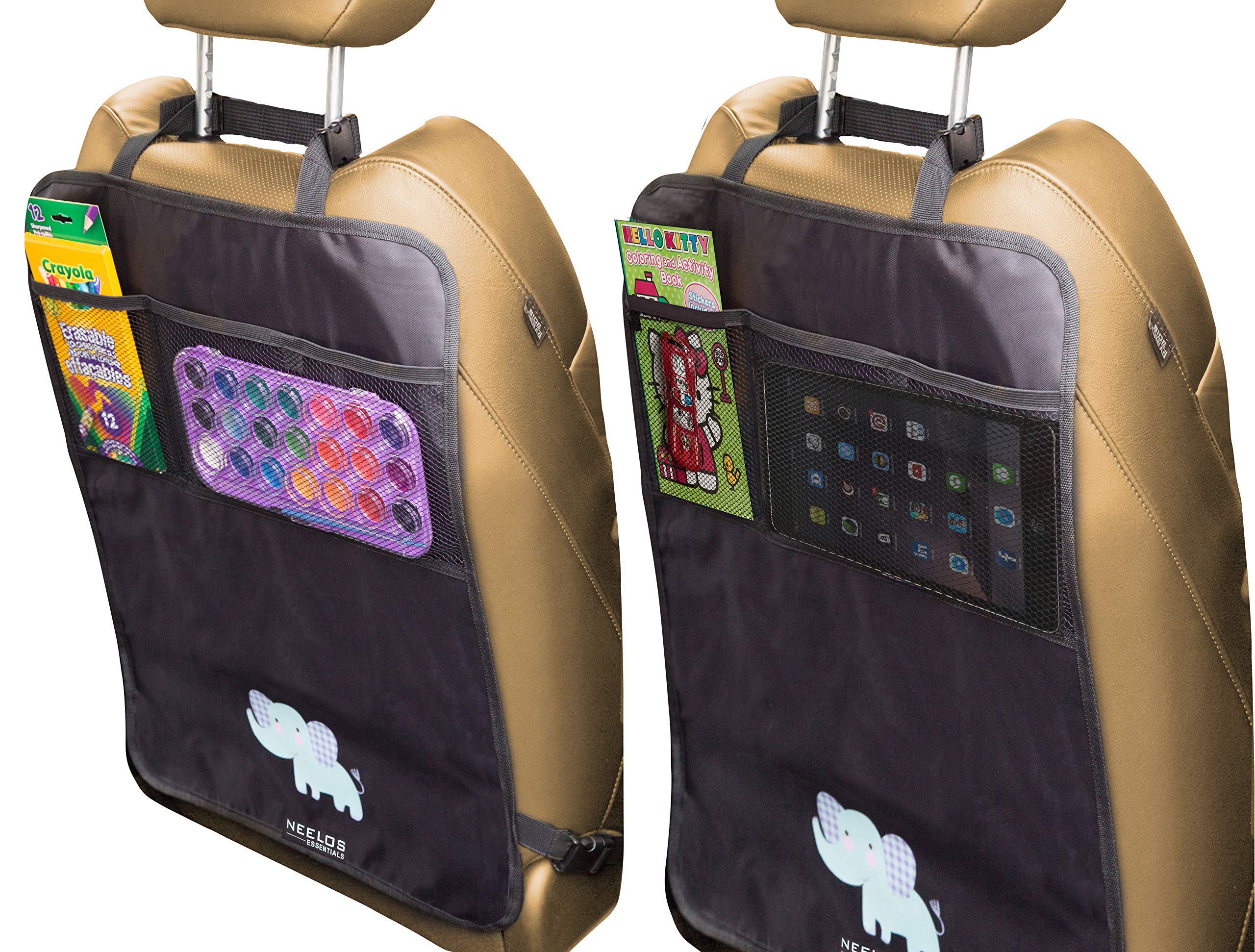Backseat Car Organizer, Kick Mats Car Back Seat Protector with Tablet Holder Storage Pockets for Toys Book Kids Baby Child Seat Safety Travel Accessories 2 Pack