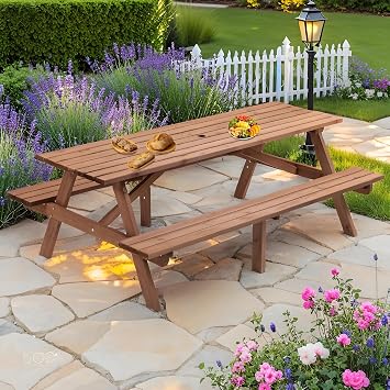 8 Person 75" L x 50" W Natural Fir Wood Picnic Table
