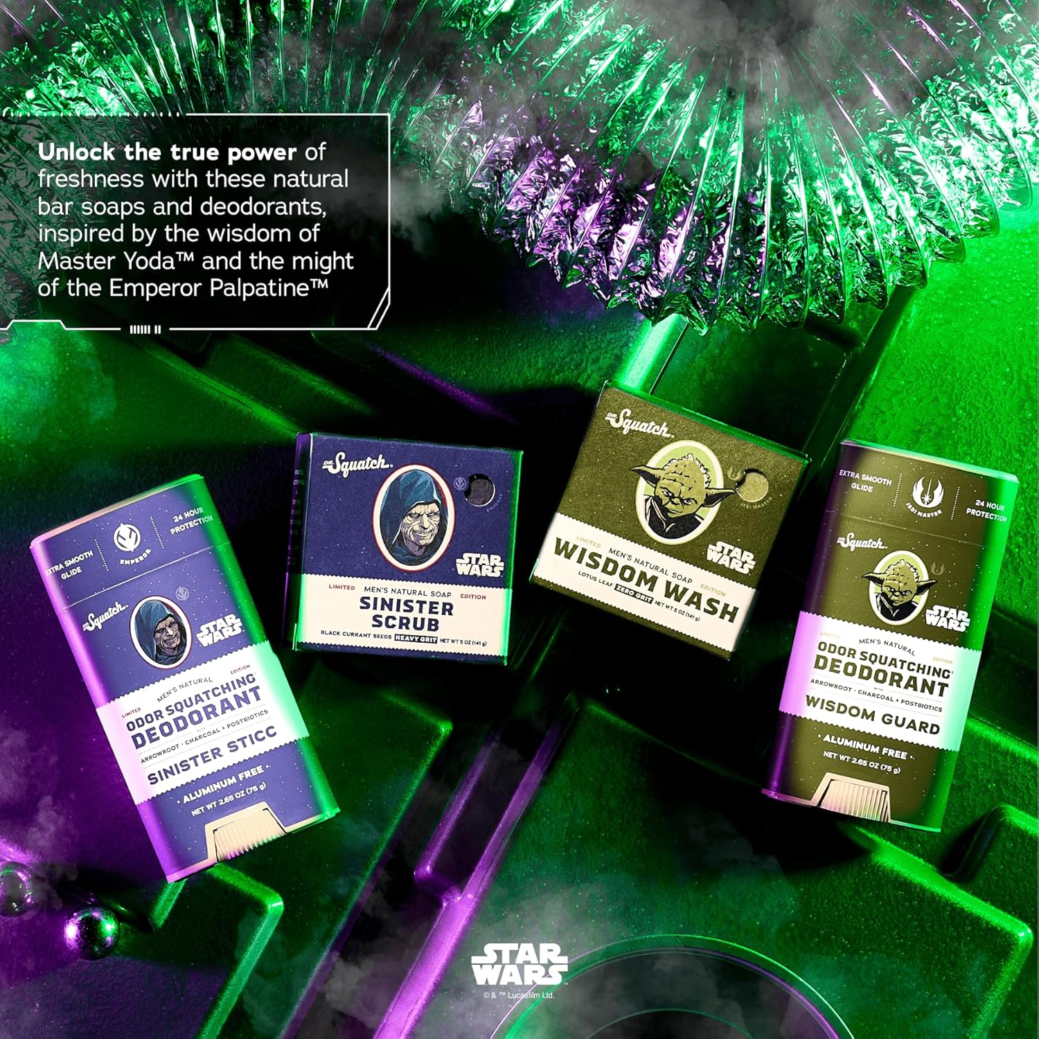Dr. Squatch Star Wars Bundle - Natural 4 Soap and 2 Deodorant Gift Set - Wisdom Wash, Wisdom Guard, Sinister Scrub, Sinister Sticc - Image 2