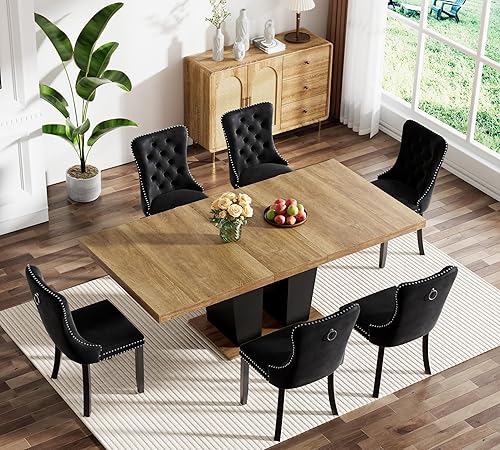 Vista 117 de Juego de mesa de comedor extensible de mármol sintético blanco de 63 a 78.74 pulgadas para 4, juego de mesa de comedor de 5 piezas con 4 sillas