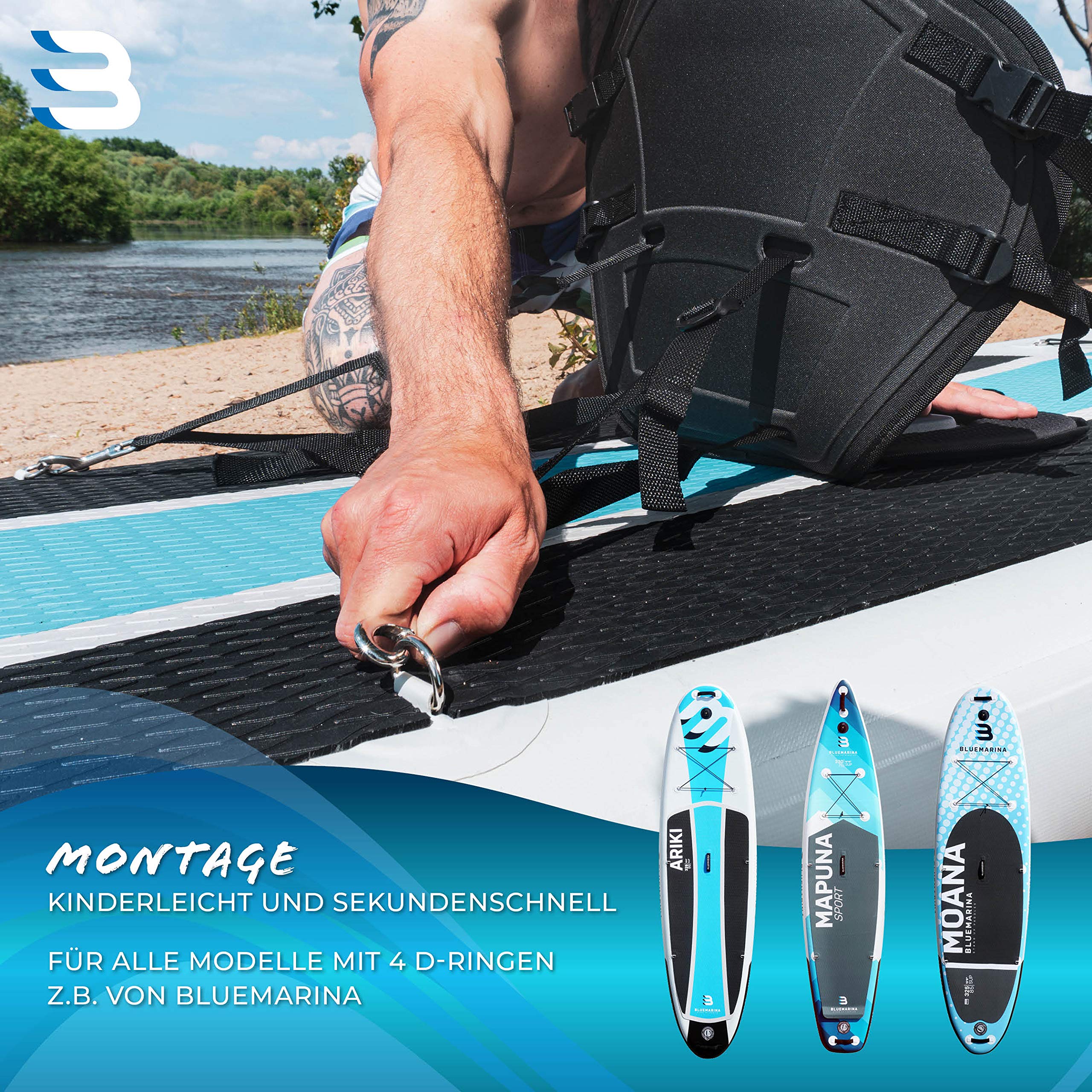Bluemarina Kajaksitz für Stand Up Paddling Board | Inklusive Paddel - Kanusitz - Hochwertiges & bequemes Schaumstoffpolster - Rückenlehnensitz - Verstellbar - rutschfest