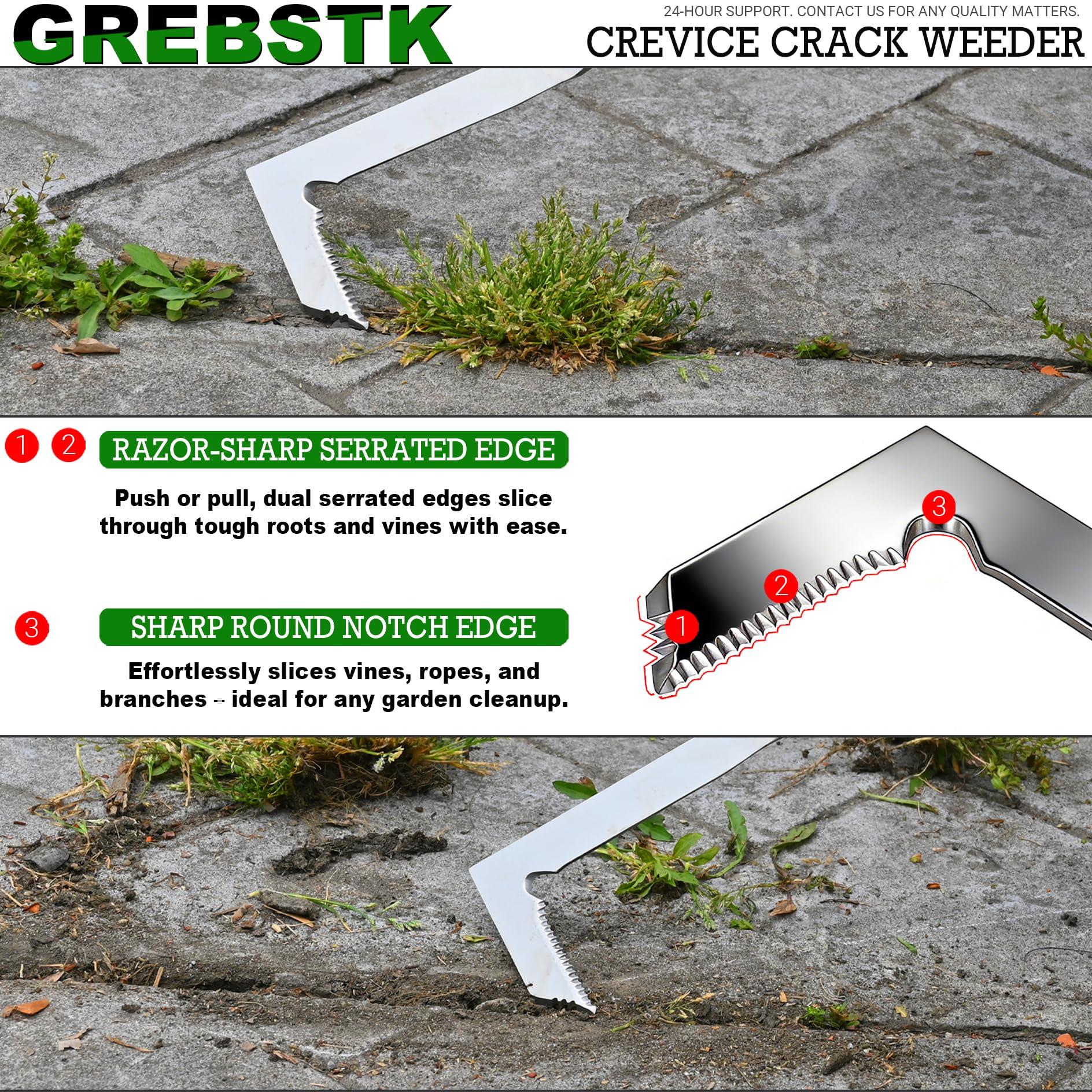 GREBSTK Herramienta de deshierbe manual de acero inoxidable para grietas, herramienta de jardinería