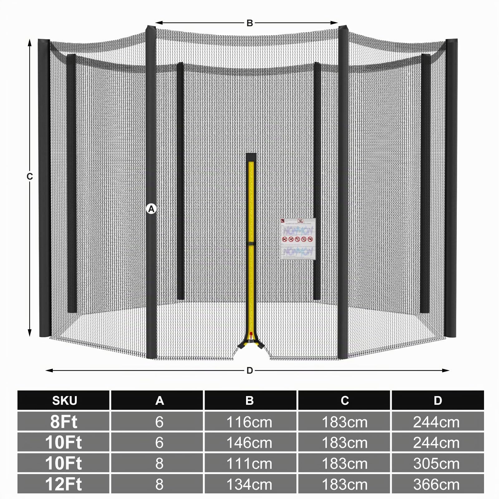 Cliselda Sicherheitsnetz für Trampolin 244 305 366 397 423 cm，Gartentrampolin Ersatznetz für 6 8 Stangen,Trampolin-Zubehör,Sicherheitsnetz,mit Reißverschluss, UV-beständig