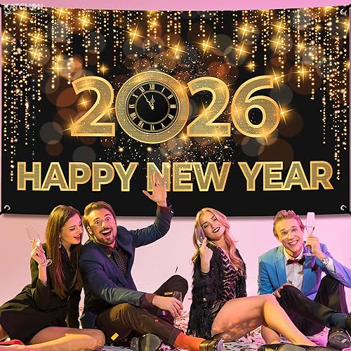 Miniatura 4 de Katchon, Xtralarge - Cartel de feliz año nuevo – 72 x 44 pulgadas | Cartel de feliz año nuevo 2026 para decoraciones de Año Nuevo 2026 | Telón de