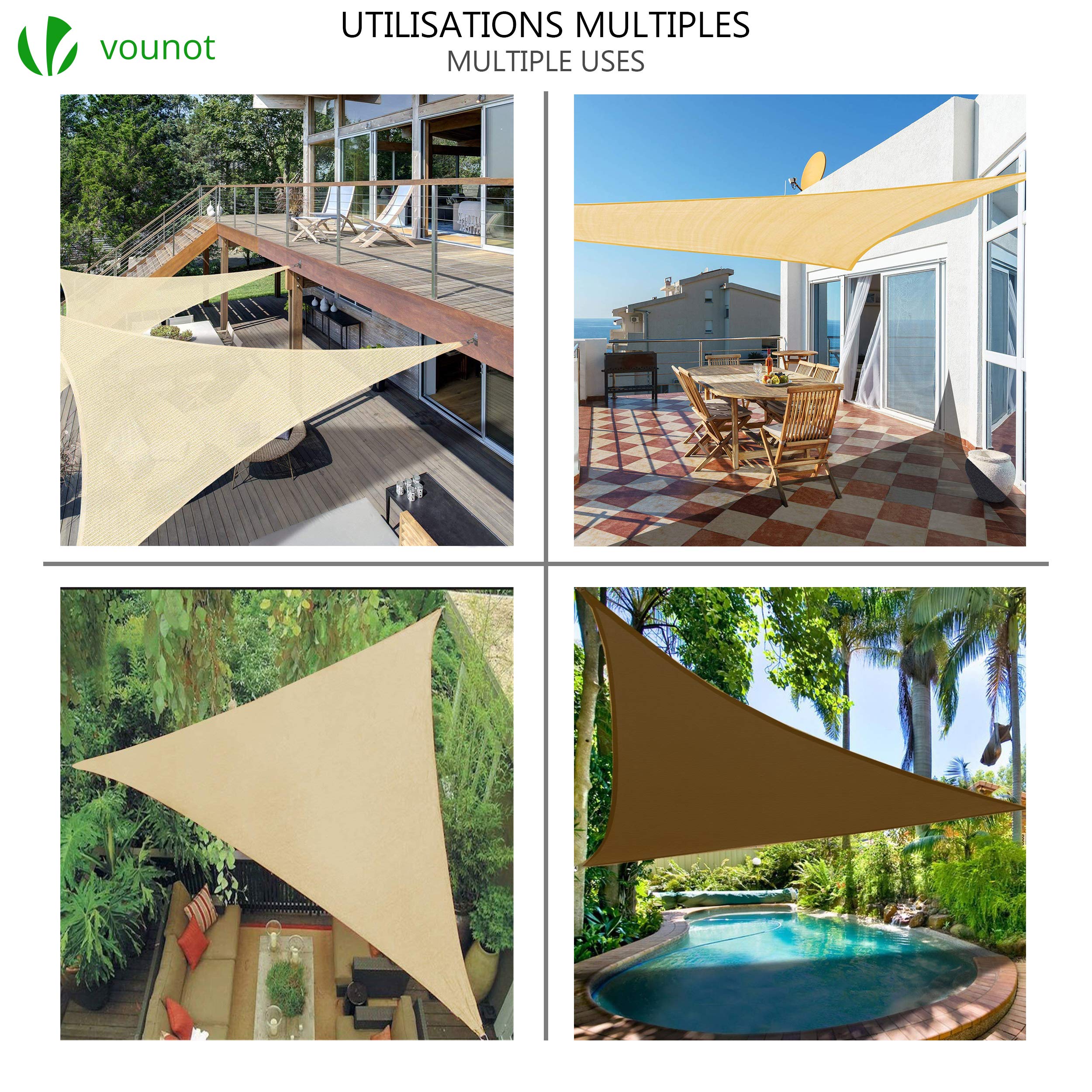 VOUNOT® Tenda da Sole Triangolare 3x3x3 m HDPE Protezione UV con Kit di Fissaggio per Esterno, Giardino