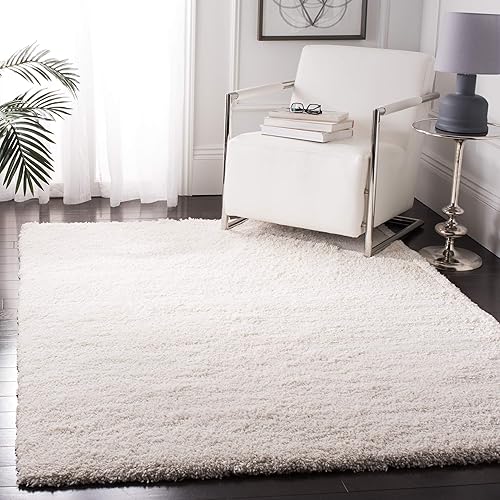 SAFAVIEH Royal Shag Collection - Alfombra de área de 5.3 x 7.6 pies, color crema, 2 pulgadas de grosor, ideal para zonas de alto tráfico en sala de