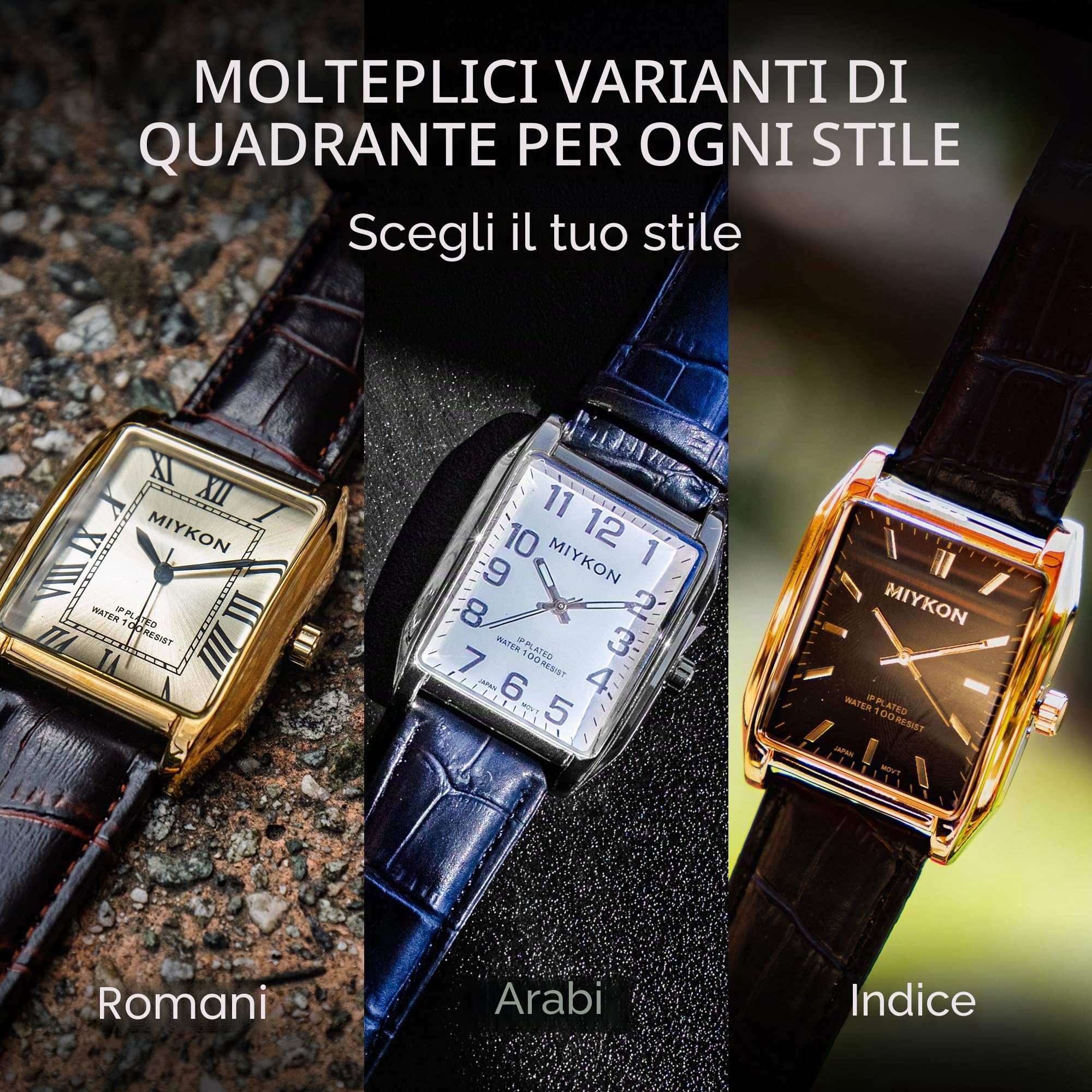 Miykon Orologio vintage da uomo, analogico, quadrato, con cinturino in vera pelle, per abiti classici, vetro lucidato agli ioni, resistente ai graffi, al quarzo giapponese, impermeabile fino a 30,5 m
