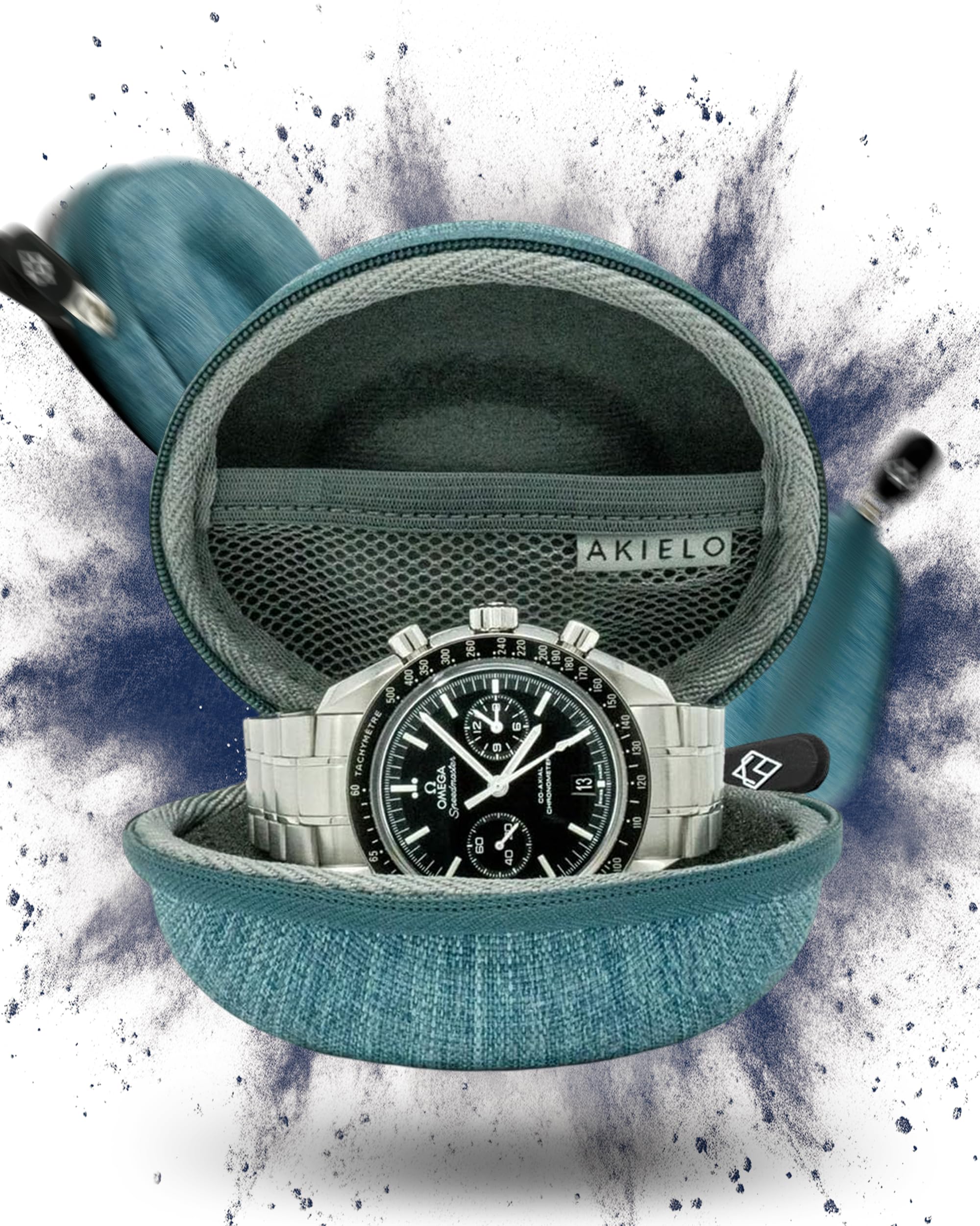 Watch Case - Travel Watch Box Cleaning Cloth and Gift Box - For Men and Women Wristwatches and Smart Watch up to 54 mm (Ocean Edition)