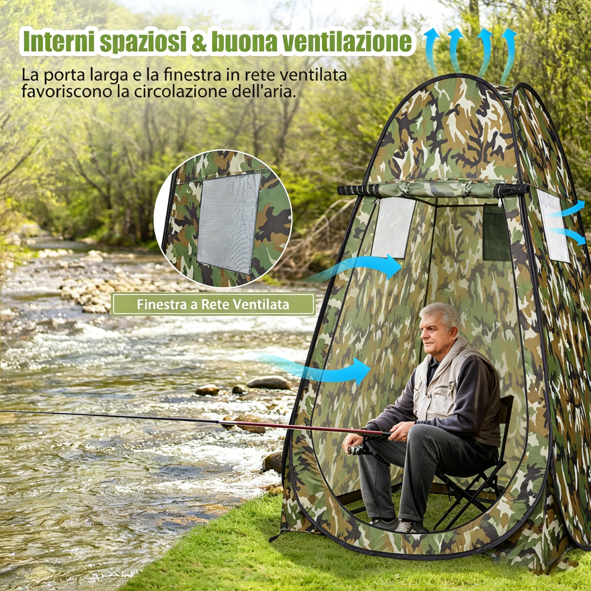 COSTWAY Tenda da Doccia Pop-Up, Tenda ad Apertura Istantanea Impermeabile con Ingresso a Cerniera, Finestra e Tasca Portaoggetti, per WC, Doccia, Spiaggia e Pesca, 120 x 120 x 190 cm
