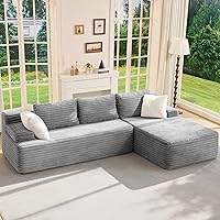 Vista 22 de Sofá modular en forma de L, de 3 asientos, espuma viscoelástica, para sala de estar, sofá estilo nube con diván, de gran tamaño, blanco, cuadros