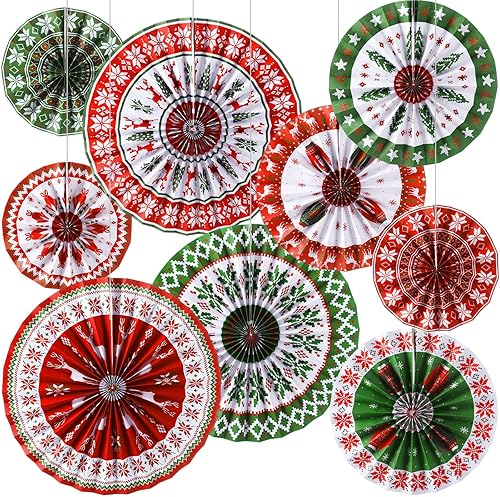 Miniatura 8 de Outus Decoraciones colgantes de Navidad, abanicos de papel de caramelo, abanicos de papel colgante de menta, bastón de caramelo, decoración de pared