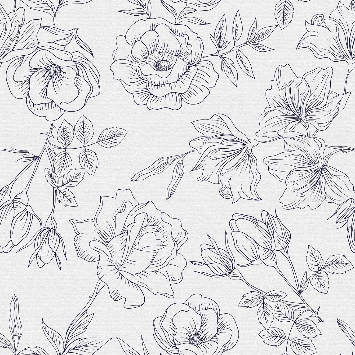 Navy Blue Leaf Floral Wallpaper for Bedroom Walls Blue Floral Peel and Stick Wallpaper Self Adhesive Removable Wall Paper Waterproof Contact Paper for Cabinets and Drawers Decor 17.5"X118"