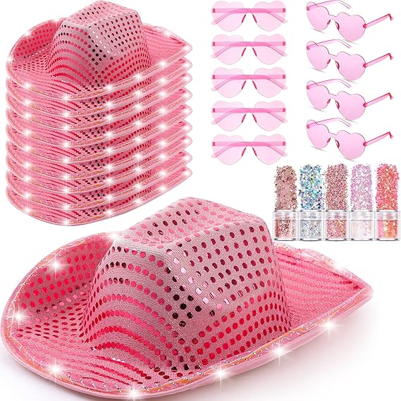 23 Pcs Cowboy Light up Hat Bulk Flashing Holographic Cowgirl Hats St Patrick's Day