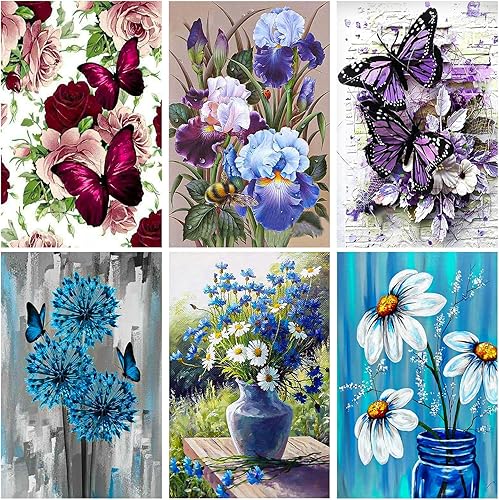 Binyuellr Paquete de 6 kits de pintura de diamantes 5D para adultos, patrones de mariposas y flores, kits de arte de diamantes para pintura de gemas disponible en Yaxa Costa Rica