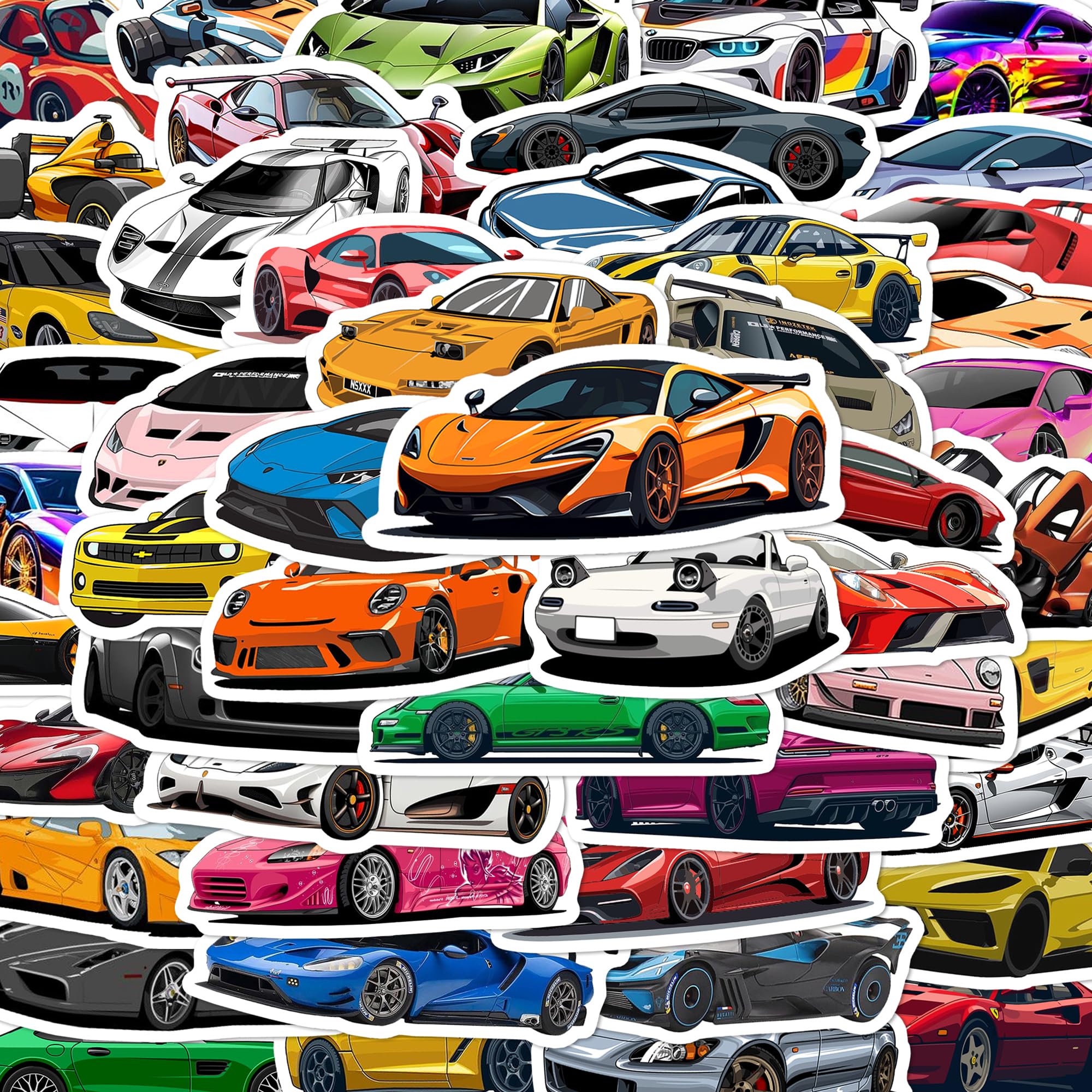 BEATRI Super Car Stickers 50Pcs Racing Car Decals Sports Car Cool Decor & Party Favors for Laptop, Water Bottle, Skateboard, Helmet & Travel Gear |