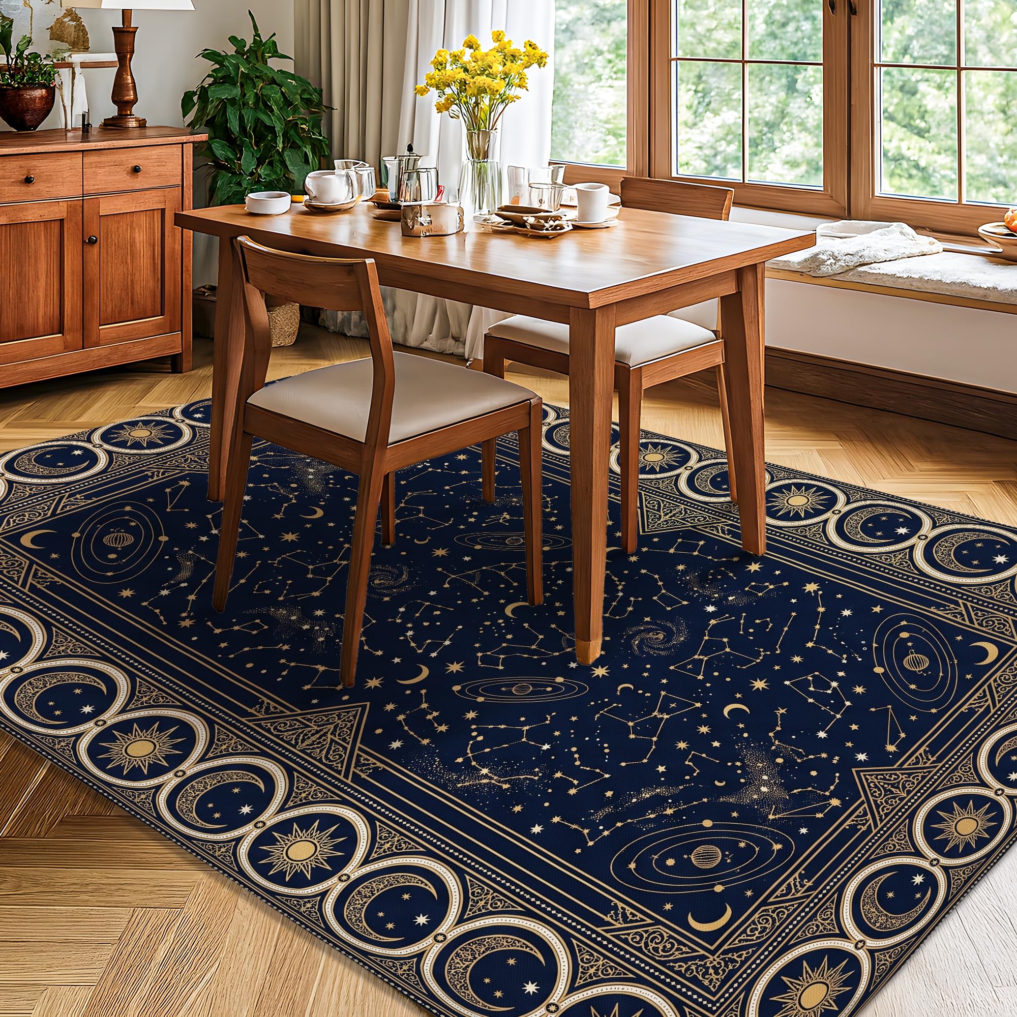 Tapis décoratif constellation céleste phase de lune 1,5 x 2,1 m