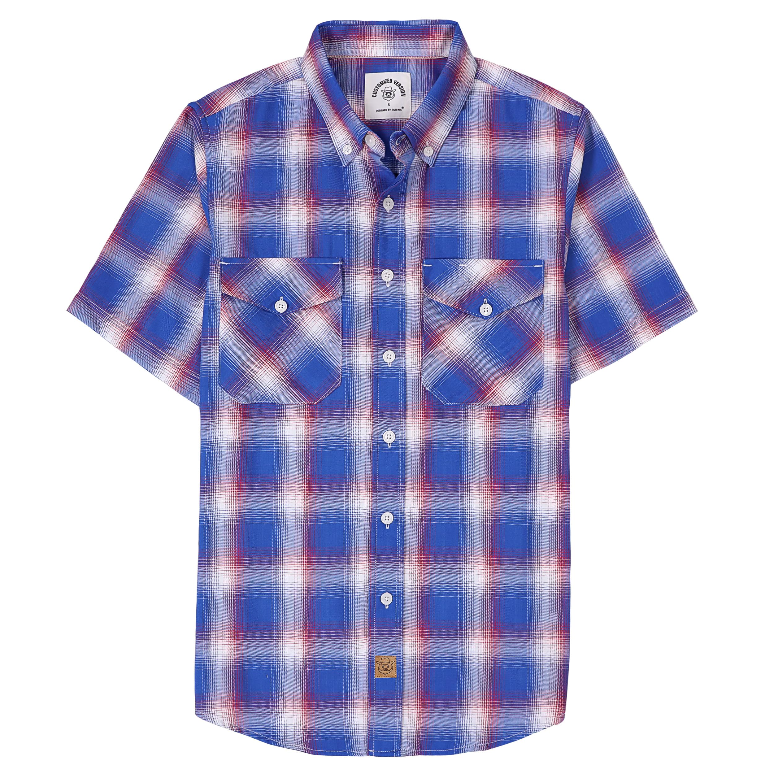 Dubinik® Mens Short Sleeve Button Down Two Pockets Soft Vintage Regular Fit Vintage Fishing Casual Shirts