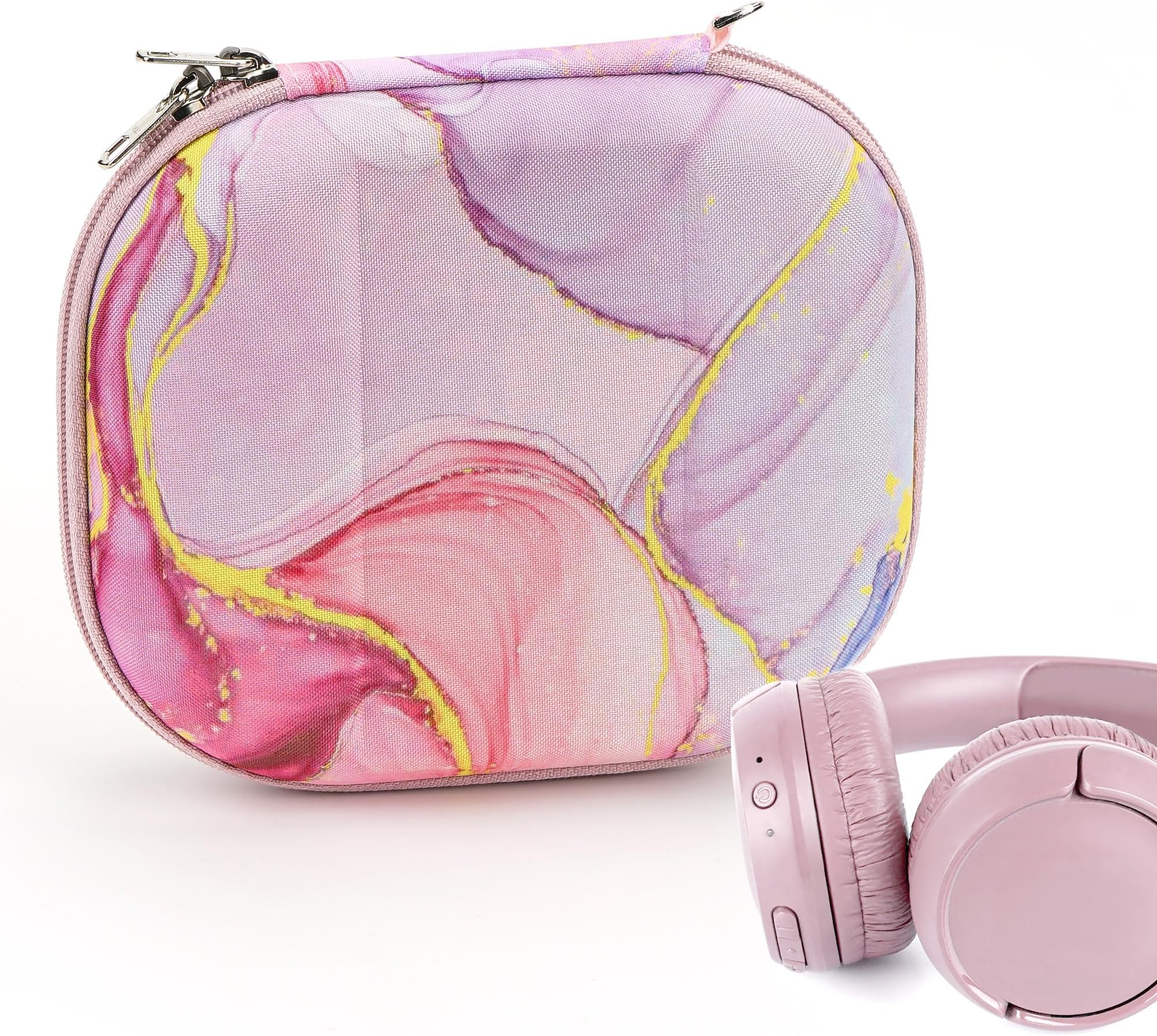 Geekria NOVA On-Ear Headphones Case Compatible with JBL Tune 510BT/500BT/670NC, Live 400BT and More, Replacement Hard Shell Travel Carrying Bag with Cable Storage (Pink Marble)