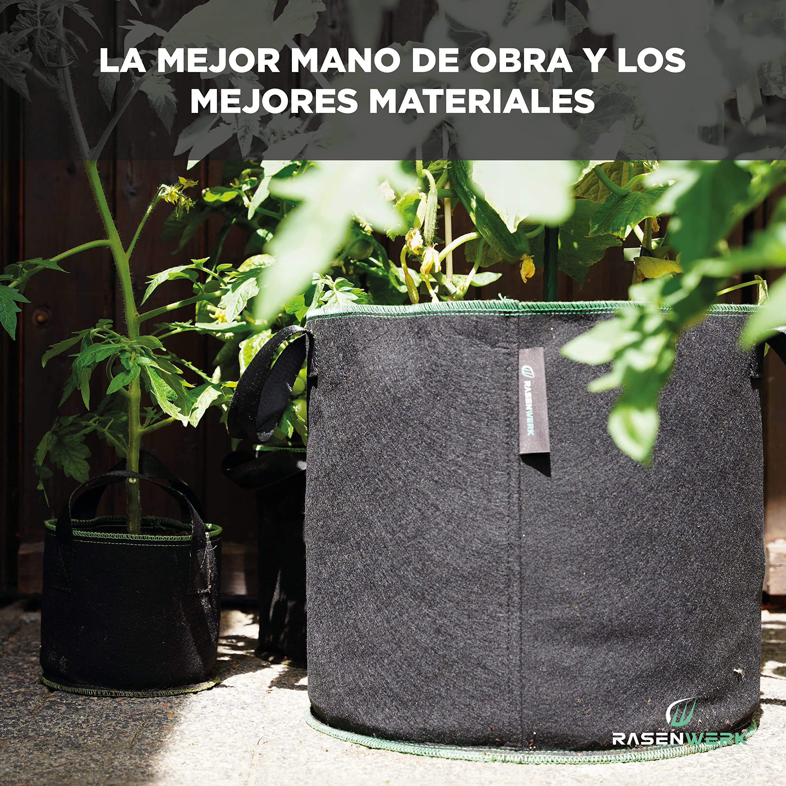 Bolsa para Plantas de 20 litros de Tela no Tejida - Bolsa para Plantas de jardín, Invernadero y balcón - Bolsa para Flores, Tomates y Plantas - Alternativa Ideal a la Maceta - 5 Piezas