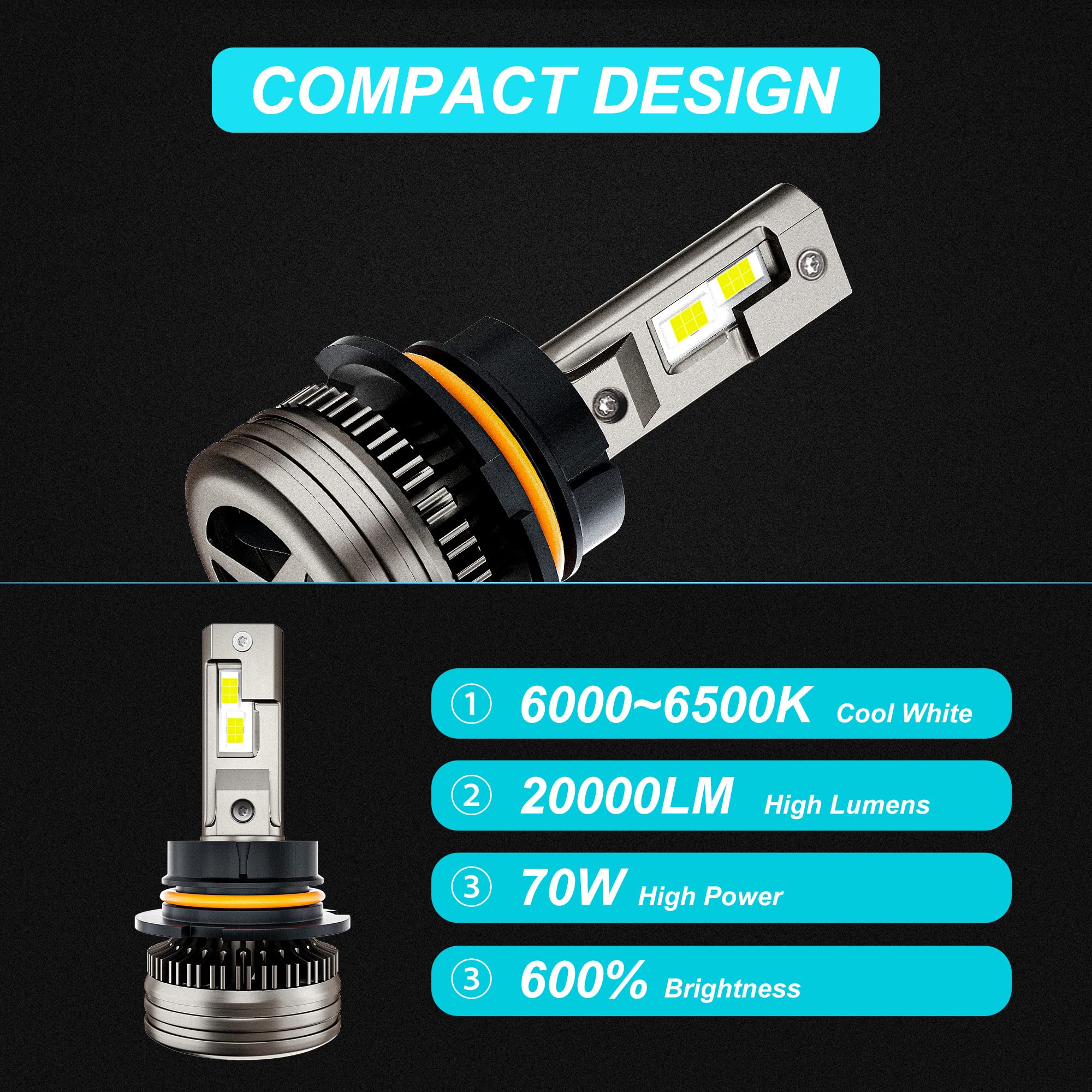 Upgrade Your Ride: 2-Pack 8000K HB5 LED Headlight Bulbs For 1990-2004 Ford Mustang - Plug & Play Hi/Lo Beam