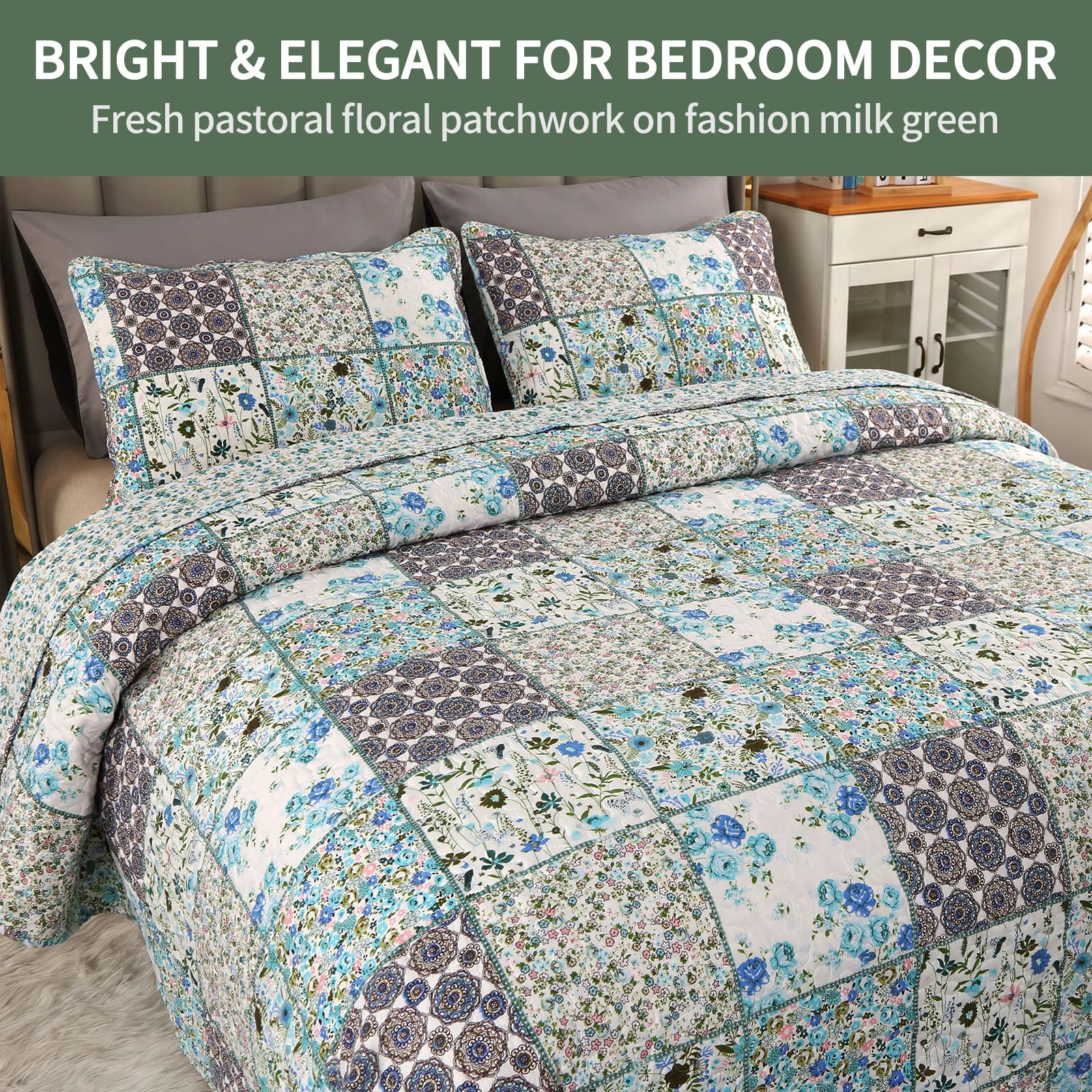 Trapunta Cotone Matrimoniale Copriletto Patchwork Antico Chic 230x250 Cm Con 2 Federe Copriletto Trapuntato Trapuntato Copriletto In Cotone Lavabile Copriletto, Patchwork6 Copriletti Matrimoniali Eleganti - Foto 11