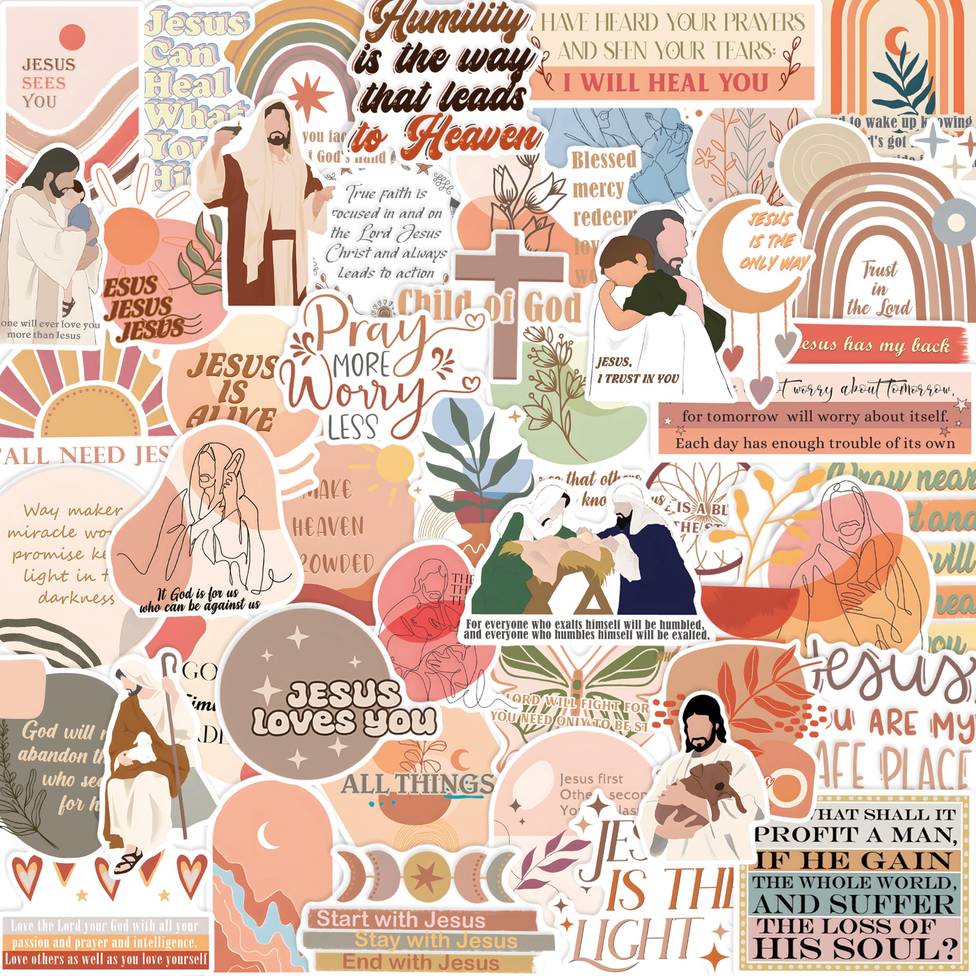 130PCS Christian Stickers Boho Style Sticker Vinyl Decal, Waterproof, for Women Girls Adults Boys Journaling Ebook Vision Board Scrapbook Skateboard