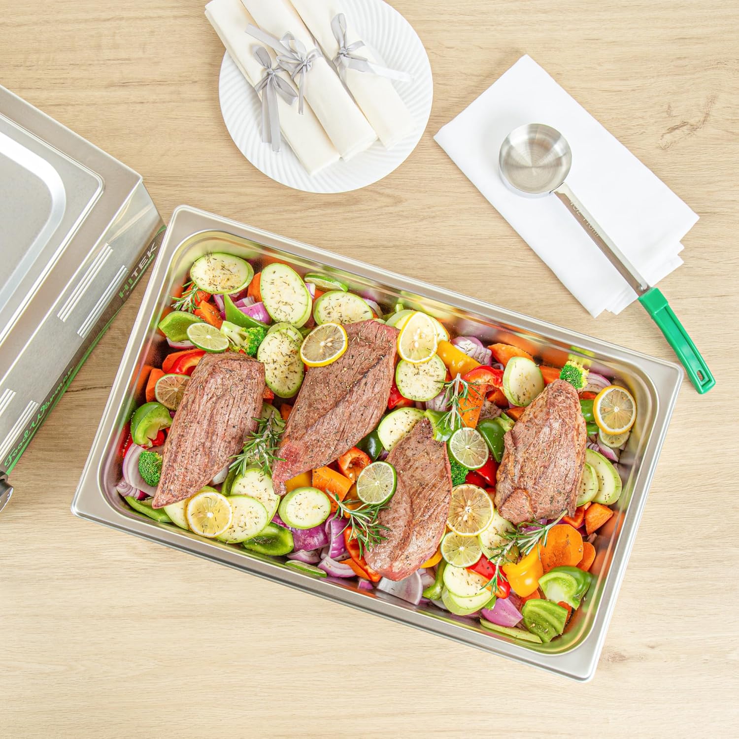 Restaurantware-Kitchen Tek Full Size Steam Table Pans, 6 Anti-Jam Steam Pans - Lids Sold Separately, 4” Deep, 24 Gauge Stainless Steel Hotel Pan, Freezable, For Catering Events And Parties