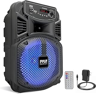 Pyle Portable Bluetooth PA Speaker System-300W Rechargeable Indoor/Outdoor Bluetooth Speaker Portable System w/ 8â€ Subwoofer 1â€ Tweeter, Microphone in, Party Lights, MP3/USB, Radio, Remote PPHP834B