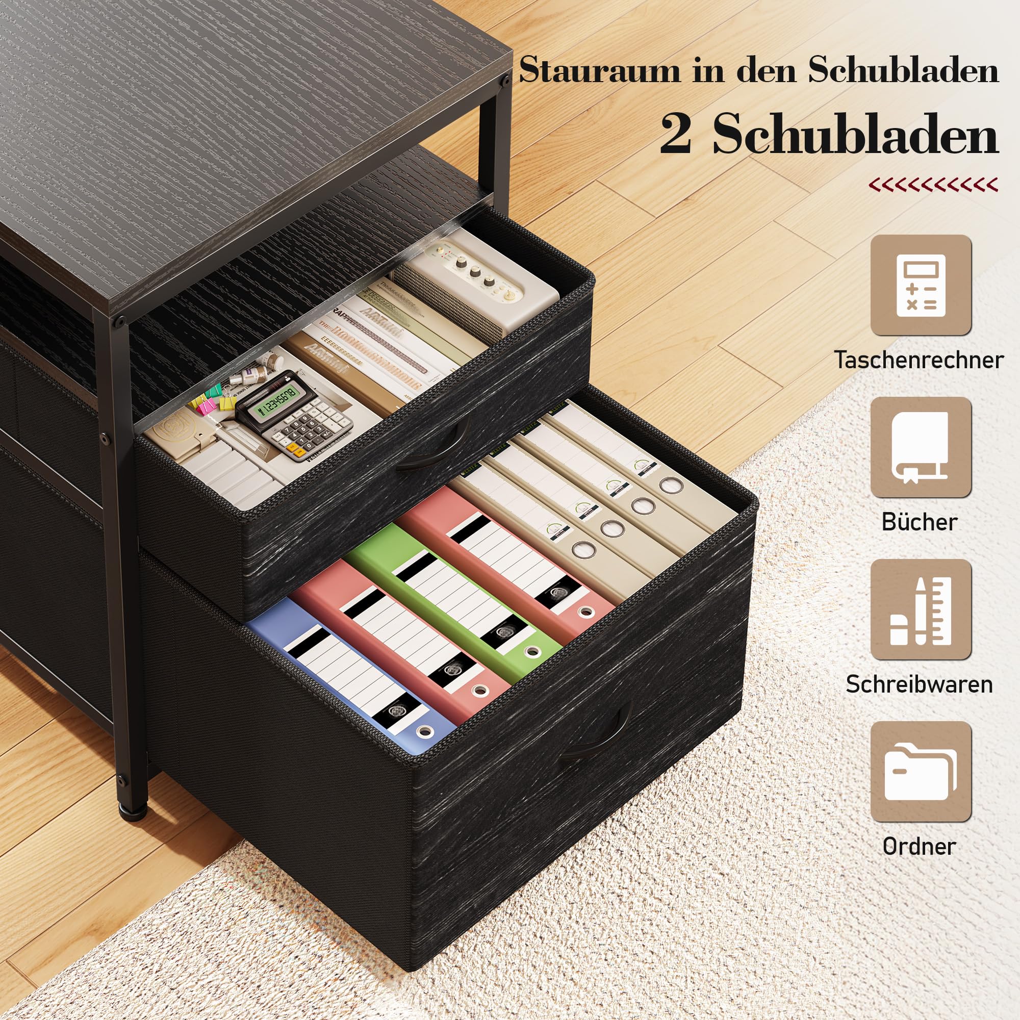 160 × 100cm Eckschreibtisch mit Stauraum und LED | U Form Gaming Tisch mit 2 Schubladen, 6 Regal, Monitorhalterung, Steckdosen, Reversibel, für Homeoffice, Gaming, Schwarz