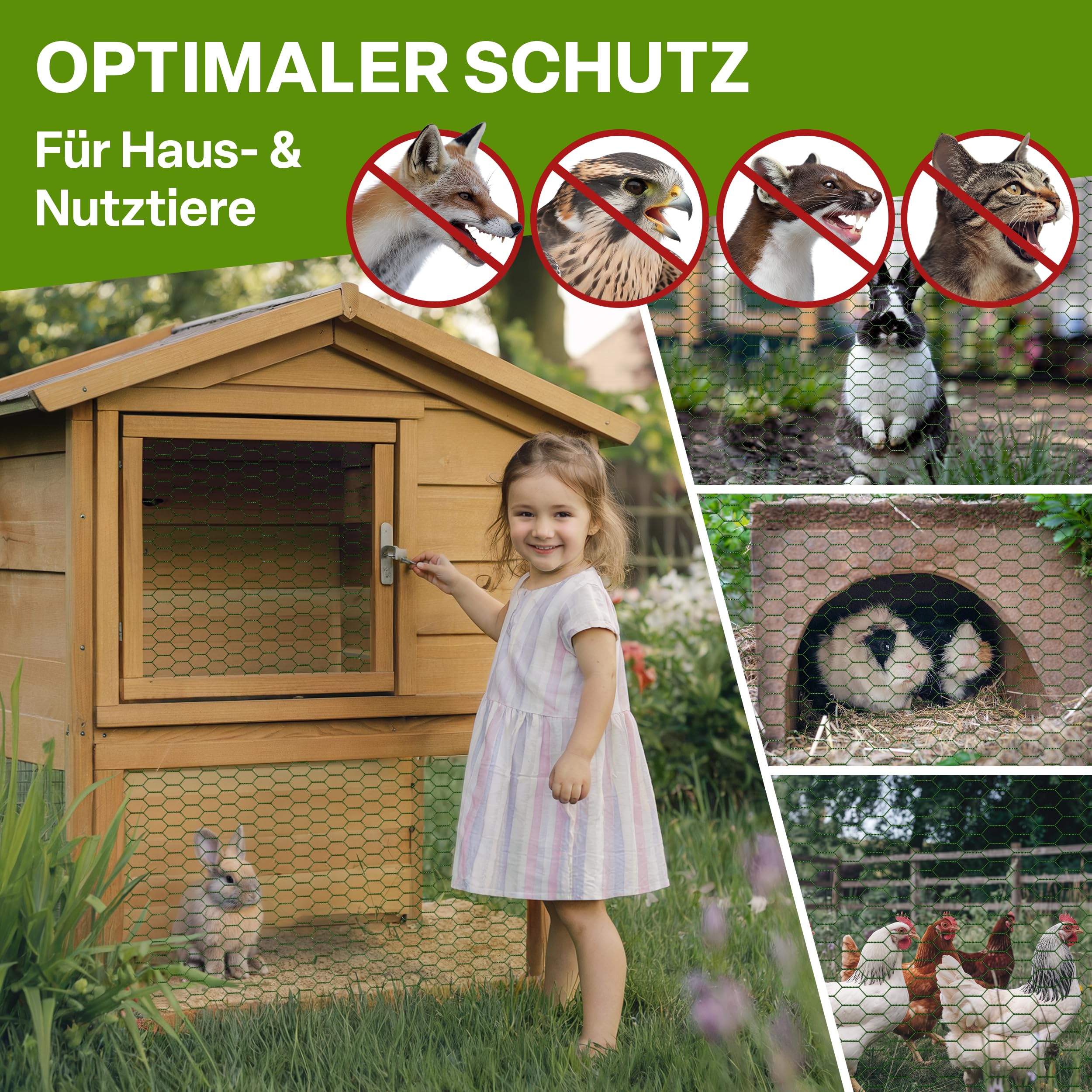TTL GARDEN 1x25m Hasendraht 25x45mm Masche grün PVC beschichtet - rostfrei 0,70mm Draht Stärke Rolle feinmaschig Drahtgitter Kaninchendraht Zaun Gitter Maschendrahtzaun 25m x 1m breit grün